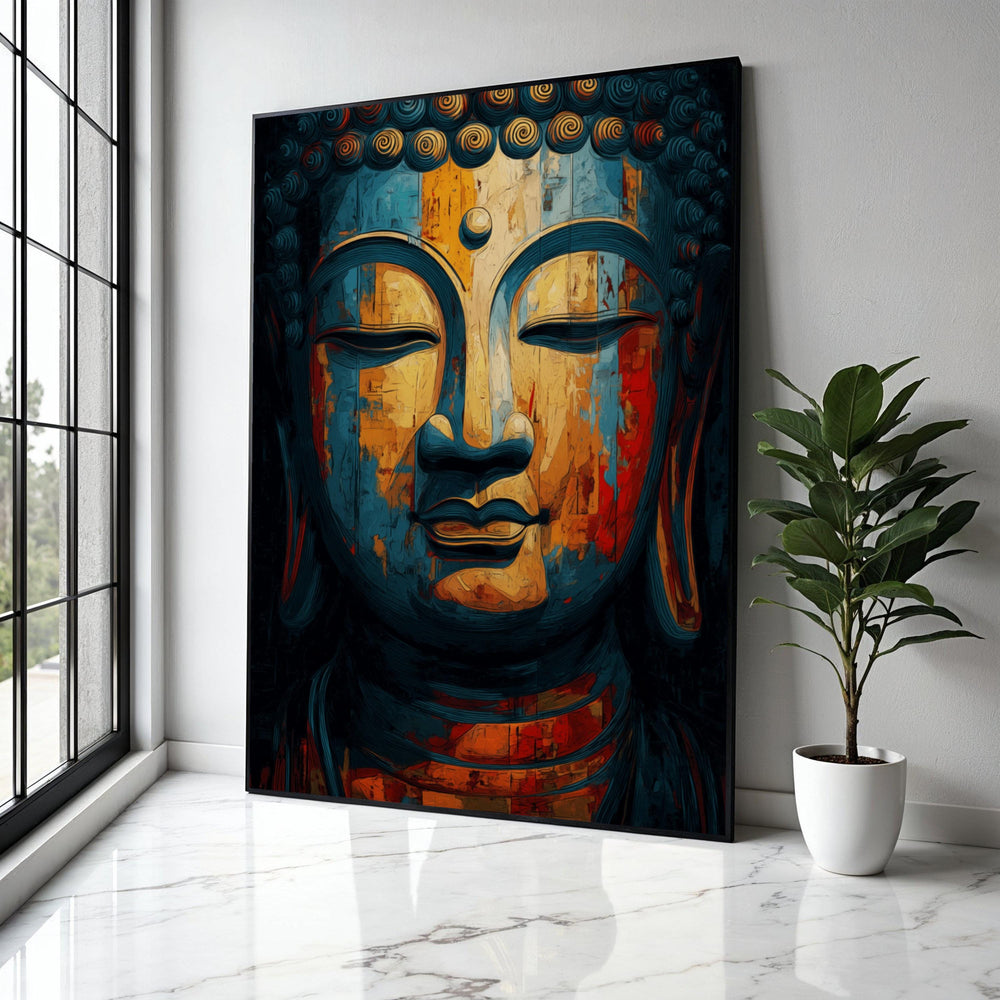 Tranquil Buddha Face Canvas, Abstract Meditation Wall Art, Spiritual Home Decor, Colorful Buddha Painting, Zen Gift Art, Home Decor, Print