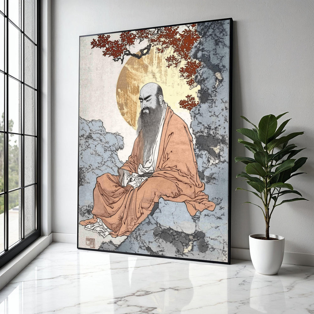 Zen Monk Meditation Canvas, Traditional Asian Spiritual Art, Calm Serenity Wall Decor, Asian Brush Painting, Gift Art, Home Decor, Print