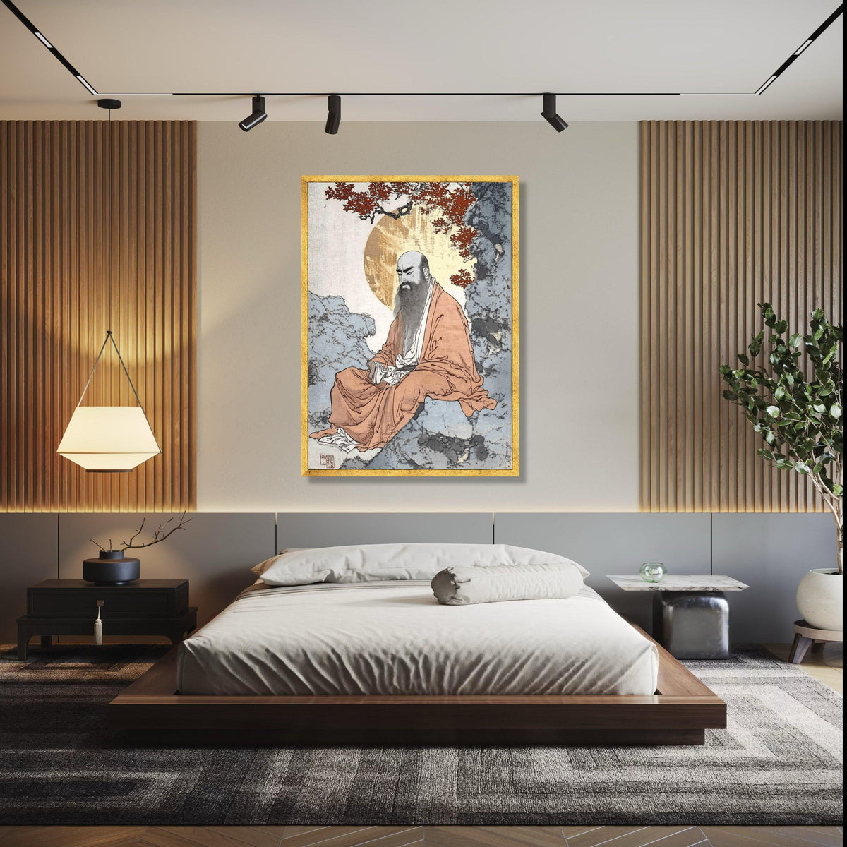 Zen Monk Meditation Canvas, Traditional Asian Spiritual Art, Calm Serenity Wall Decor, Asian Brush Painting, Gift Art, Home Decor, Print