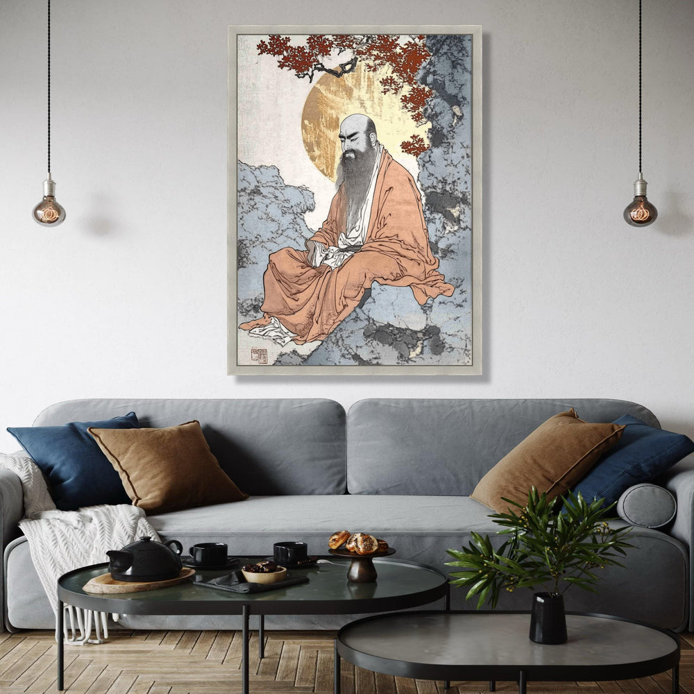 Zen Monk Meditation Canvas, Traditional Asian Spiritual Art, Calm Serenity Wall Decor, Asian Brush Painting, Gift Art, Home Decor, Print