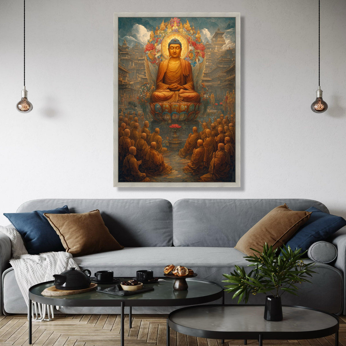 Serene Buddha Meditation Canvas, Spiritual Wall Art, Lotus Throne Decor, Zen Buddhist Painting, Asian Temple Gift Art, Home Decor, Print
