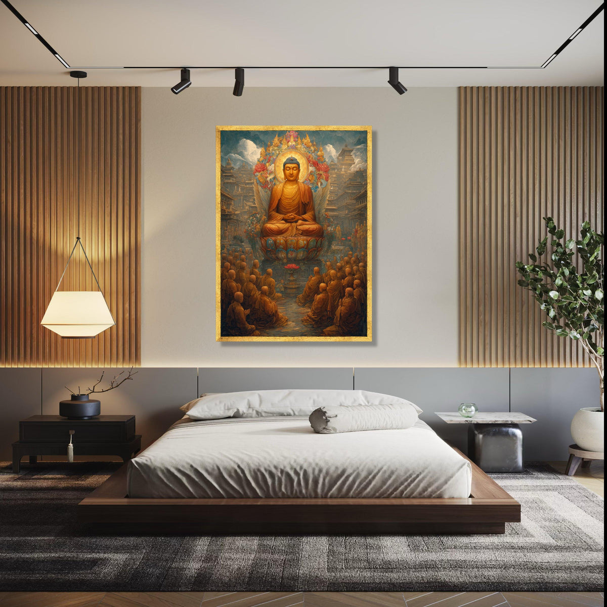 Serene Buddha Meditation Canvas, Spiritual Wall Art, Lotus Throne Decor, Zen Buddhist Painting, Asian Temple Gift Art, Home Decor, Print