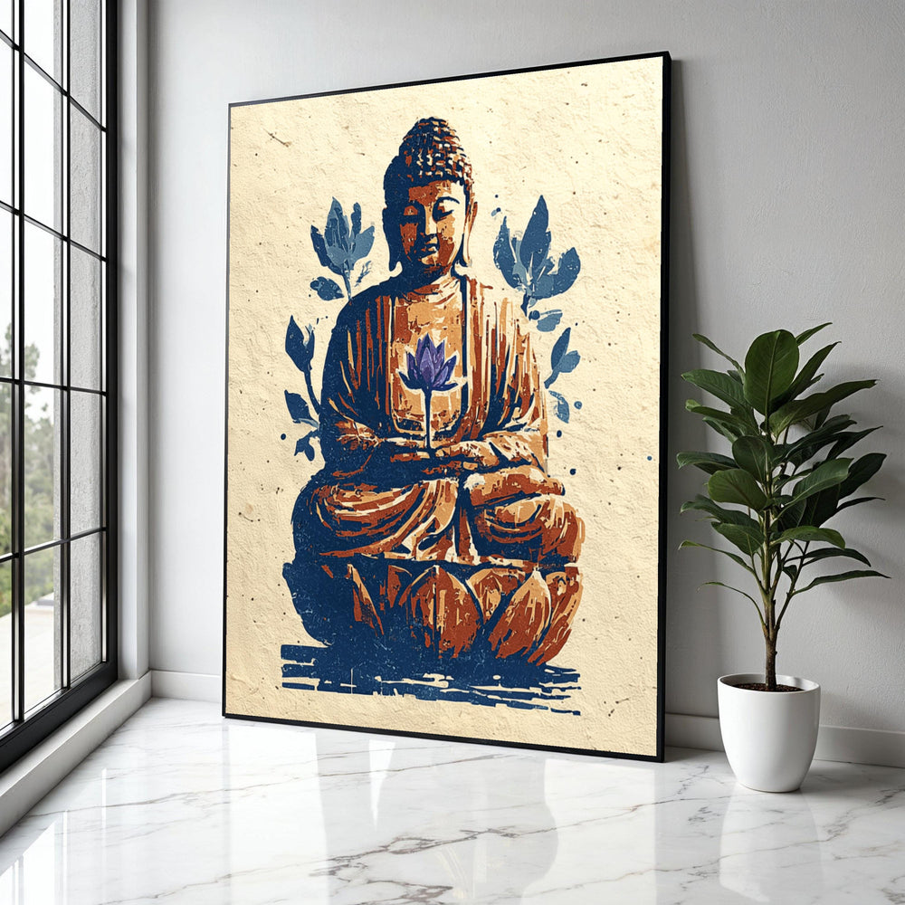 Meditating Buddha Canvas Wall Art, Lotus Flower Art Print, Spiritual Home Decor, Zen Meditation Canvas, Tranquil Gift Art, Home Decor, Print