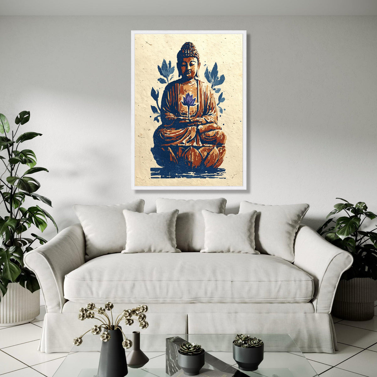 Meditating Buddha Canvas Wall Art, Lotus Flower Art Print, Spiritual Home Decor, Zen Meditation Canvas, Tranquil Gift Art, Home Decor, Print