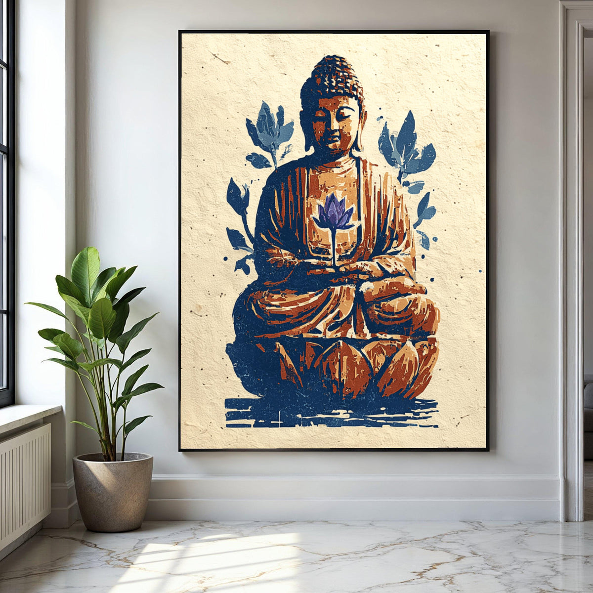 Meditating Buddha Canvas Wall Art, Lotus Flower Art Print, Spiritual Home Decor, Zen Meditation Canvas, Tranquil Gift Art, Home Decor, Print