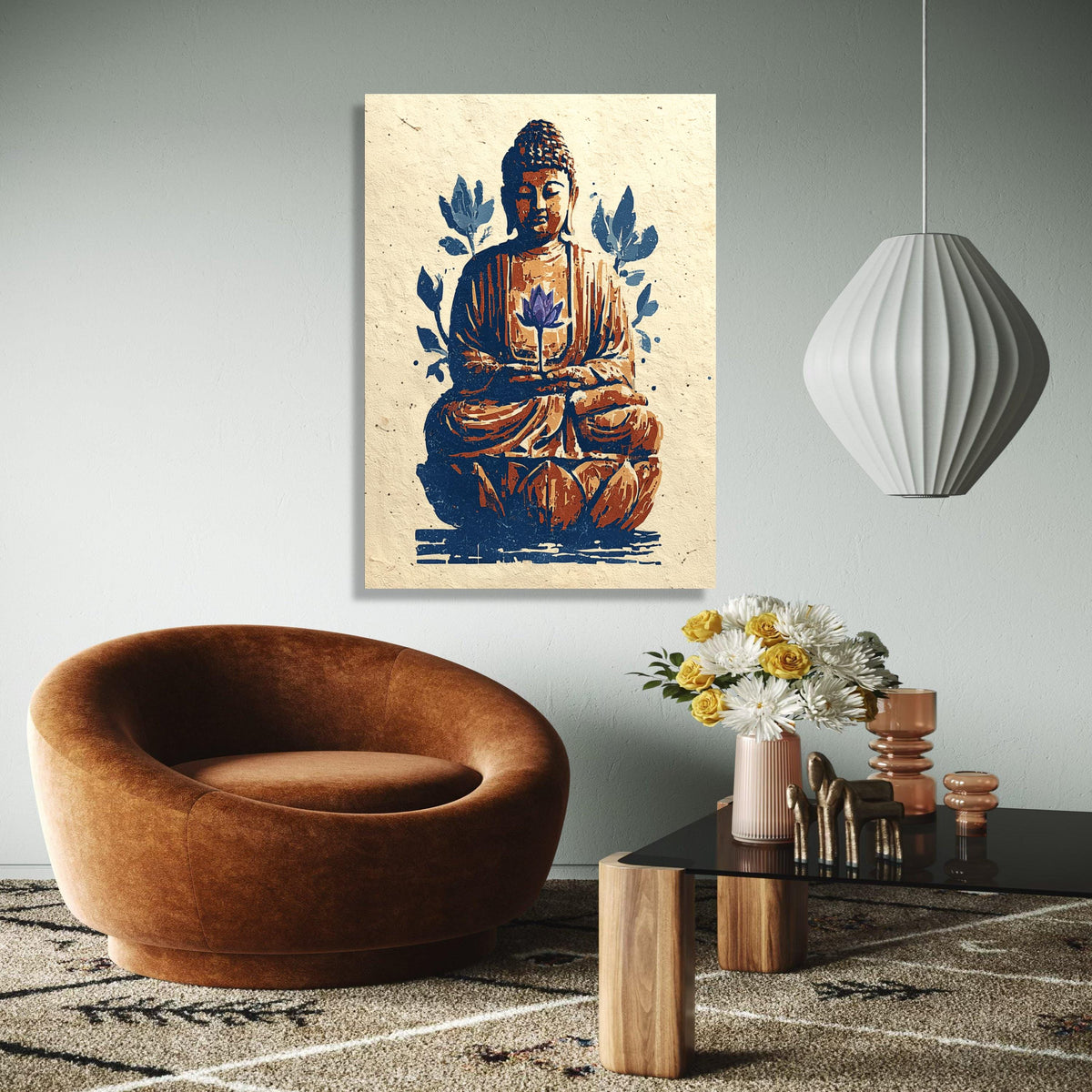 Meditating Buddha Canvas Wall Art, Lotus Flower Art Print, Spiritual Home Decor, Zen Meditation Canvas, Tranquil Gift Art, Home Decor, Print