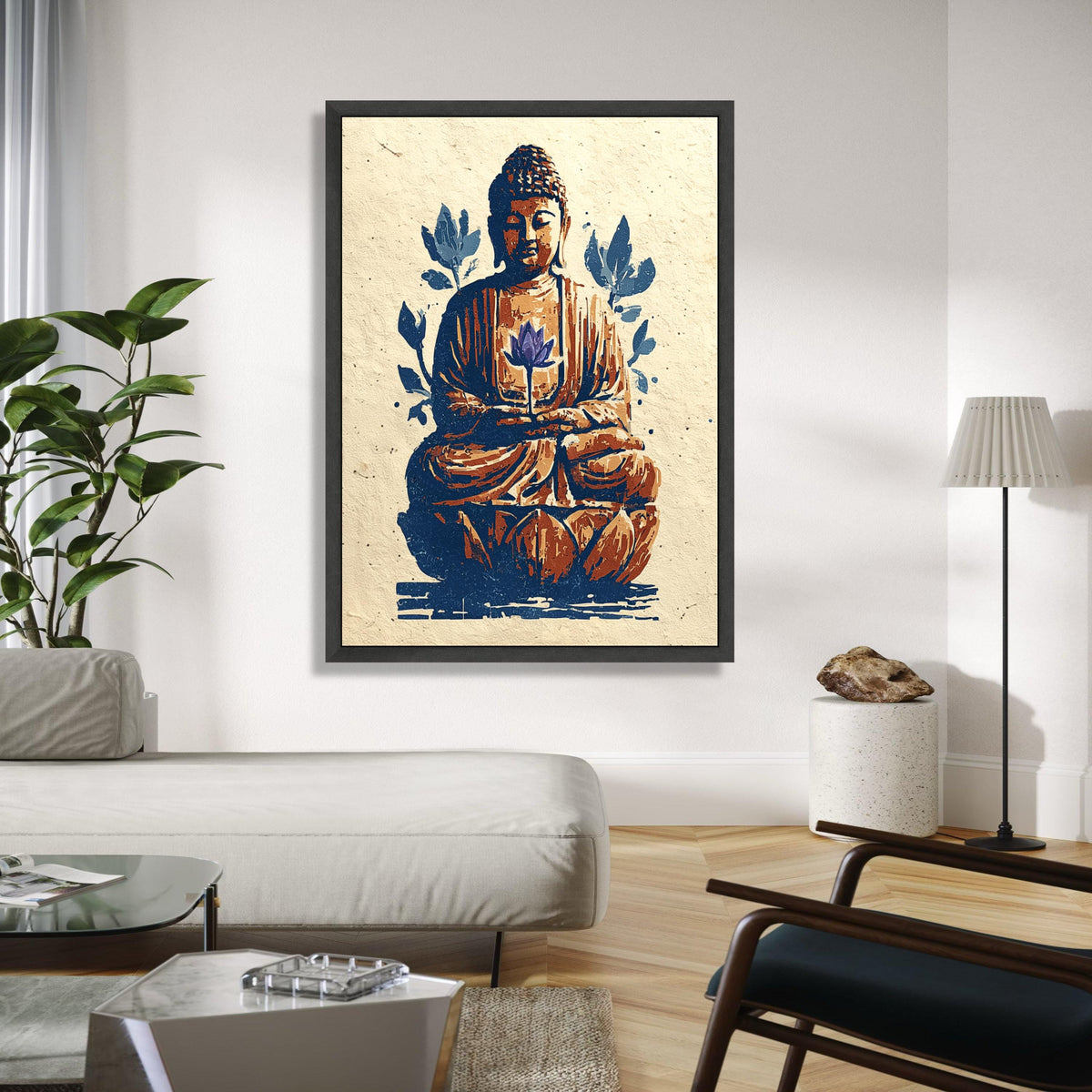 Meditating Buddha Canvas Wall Art, Lotus Flower Art Print, Spiritual Home Decor, Zen Meditation Canvas, Tranquil Gift Art, Home Decor, Print
