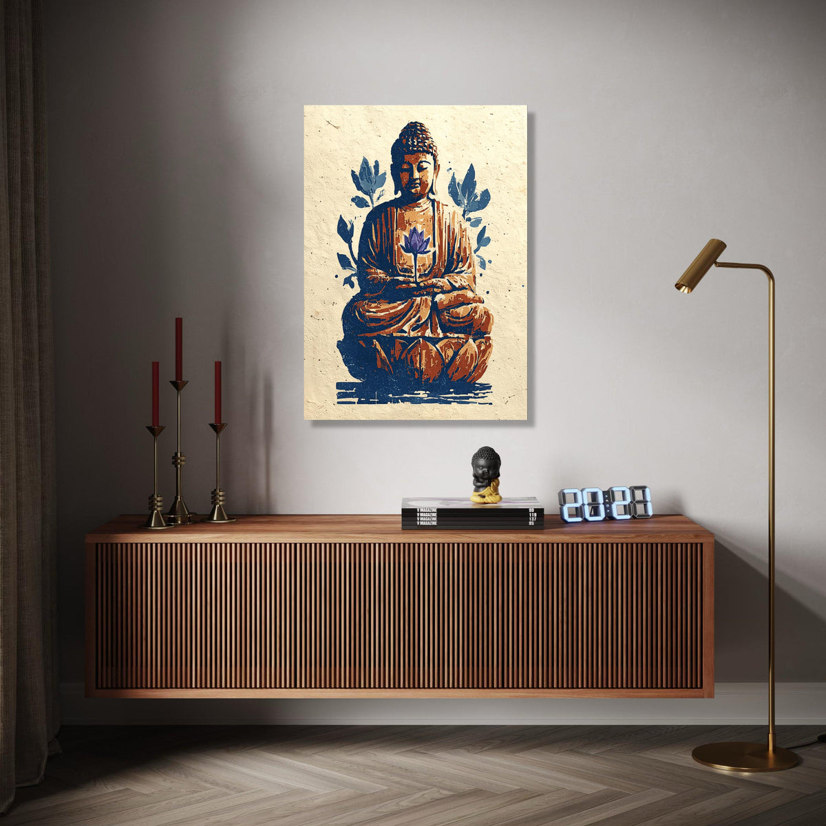 Meditating Buddha Canvas Wall Art, Lotus Flower Art Print, Spiritual Home Decor, Zen Meditation Canvas, Tranquil Gift Art, Home Decor, Print