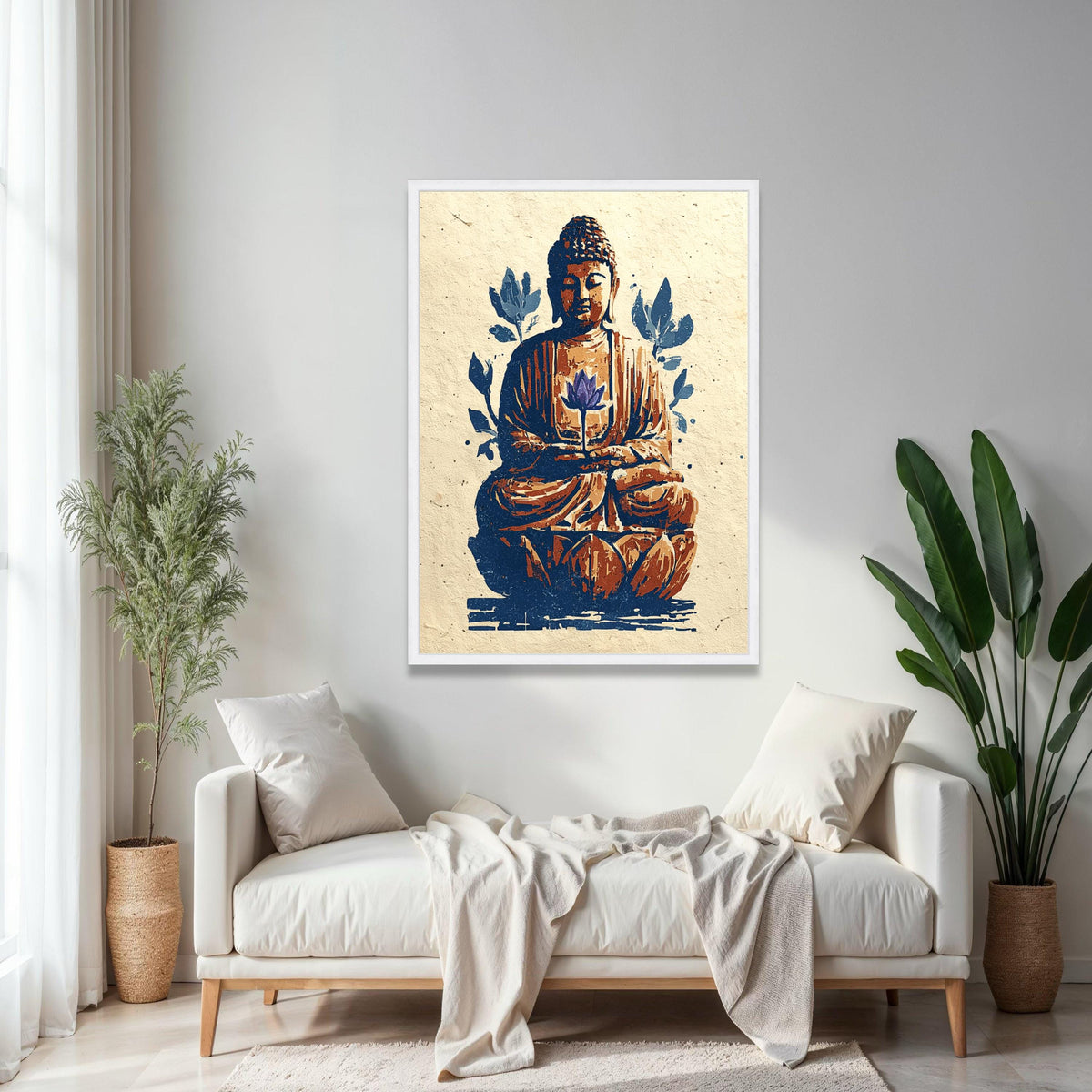 Meditating Buddha Canvas Wall Art, Lotus Flower Art Print, Spiritual Home Decor, Zen Meditation Canvas, Tranquil Gift Art, Home Decor, Print