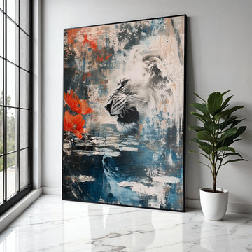 Abstract Lion Portrait Canvas, Wildlife Wall Art, Nature Inspired Decor, Floral and Animal Canvas Painting, Gift Art, Home Decor, Print