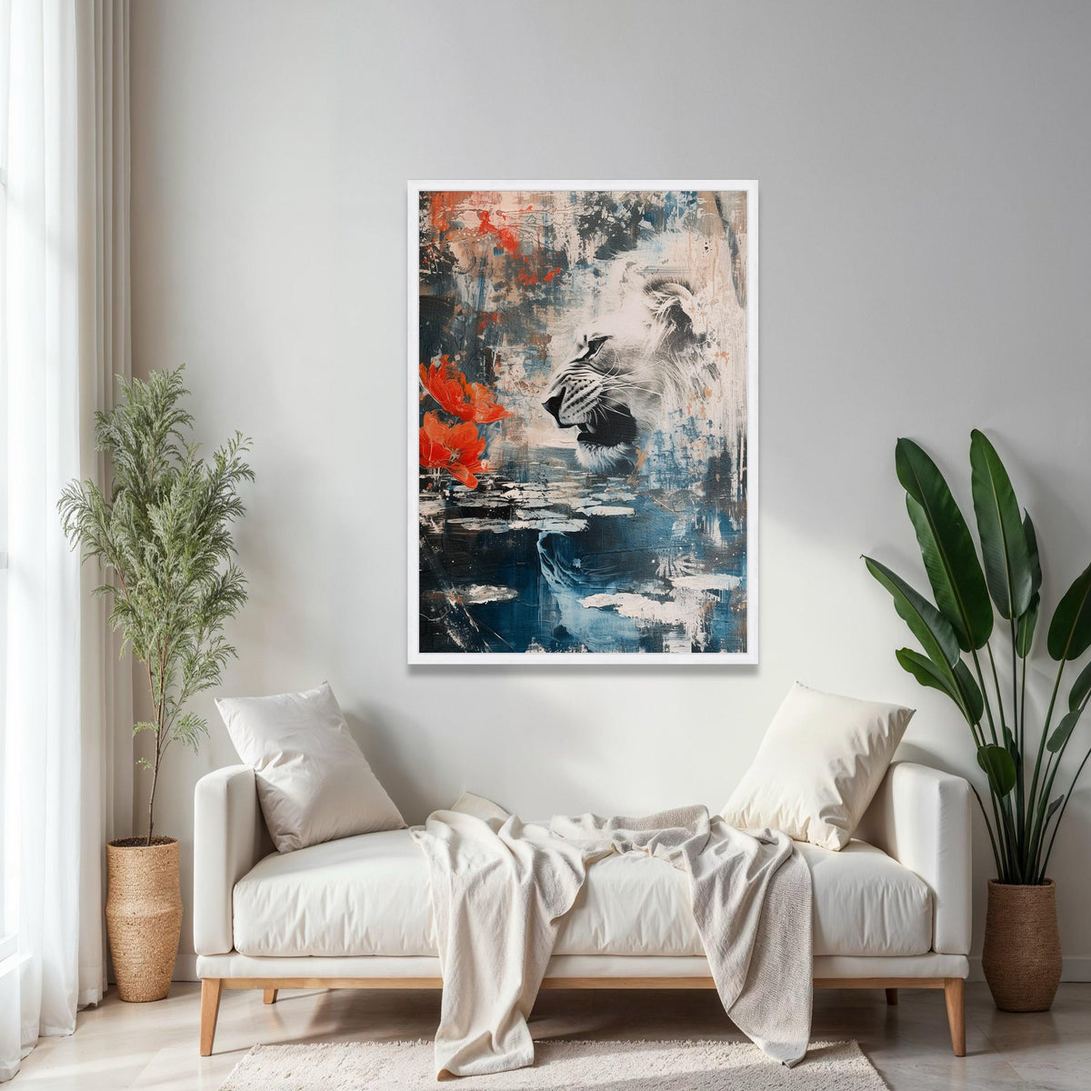 Abstract Lion Portrait Canvas, Wildlife Wall Art, Nature Inspired Decor, Floral and Animal Canvas Painting, Gift Art, Home Decor, Print