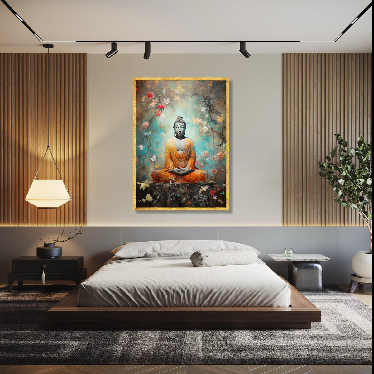 Meditating Buddha Canvas Wall Art, Spiritual Zen Decor, Orange Robe Buddha Painting, Peaceful Meditation Canvas, Gift Art, Home Decor, Print