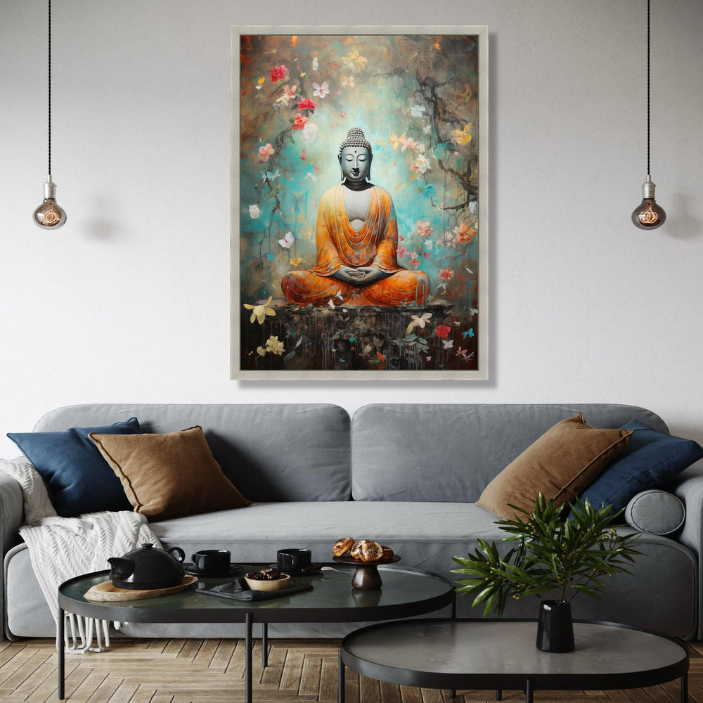 Meditating Buddha Canvas Wall Art, Spiritual Zen Decor, Orange Robe Buddha Painting, Peaceful Meditation Canvas, Gift Art, Home Decor, Print