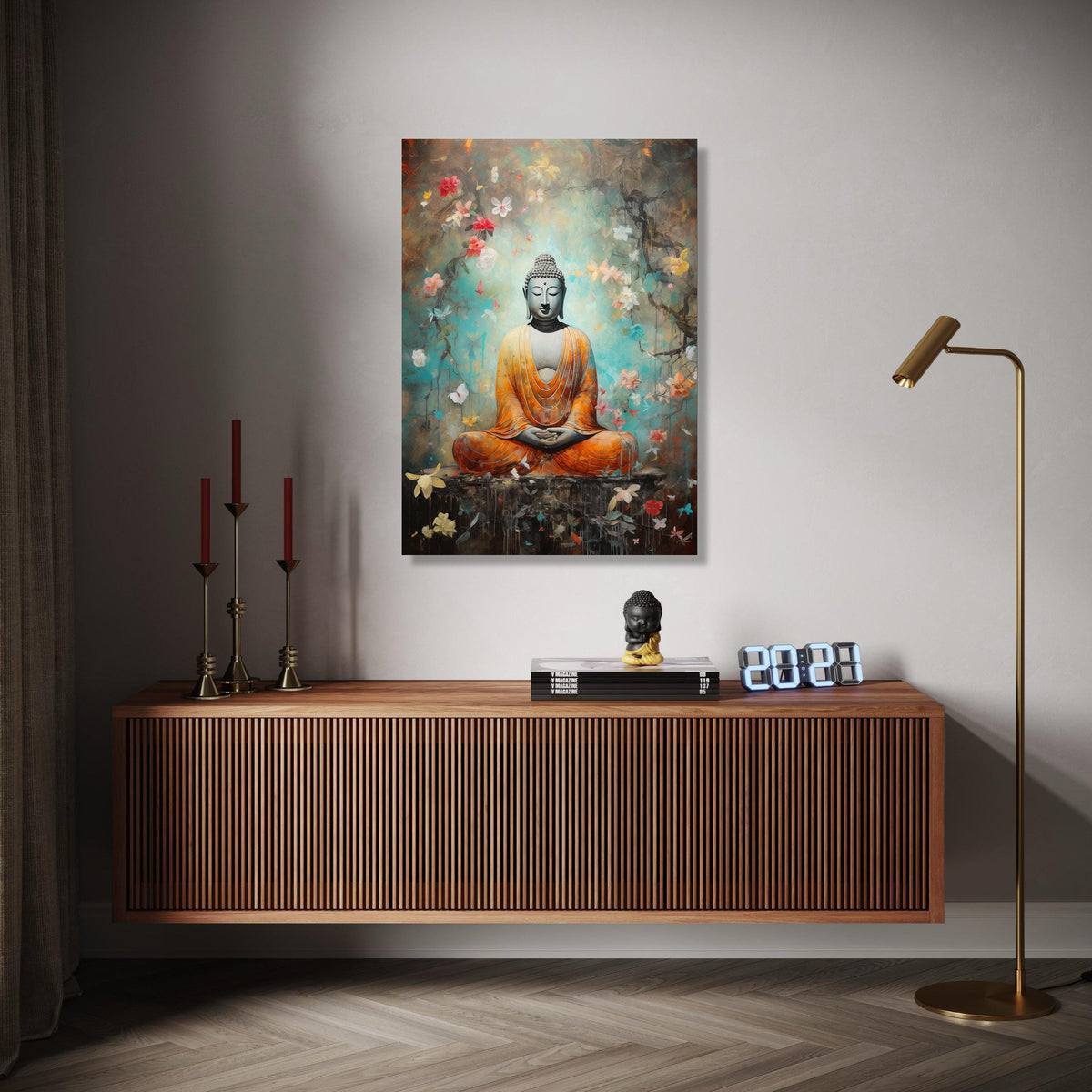 Meditating Buddha Canvas Wall Art, Spiritual Zen Decor, Orange Robe Buddha Painting, Peaceful Meditation Canvas, Gift Art, Home Decor, Print