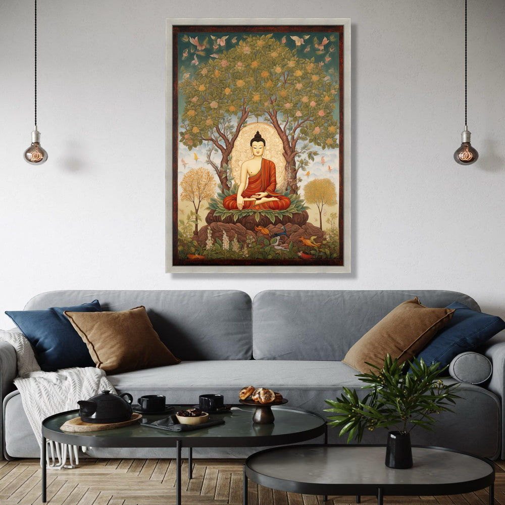 Meditating Buddha Under Bodhi Tree Canvas, Spiritual Wall Art, Buddhist Meditation Decor, Serenity Nature Gift Art, Home Decor, Print