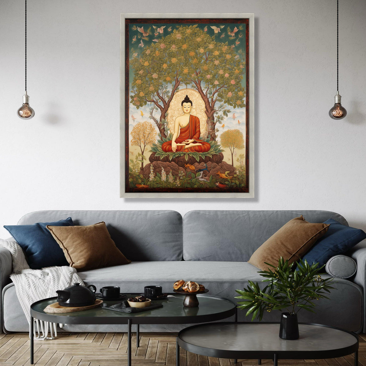 Meditating Buddha Under Bodhi Tree Canvas, Spiritual Wall Art, Buddhist Meditation Decor, Serenity Nature Gift Art, Home Decor, Print