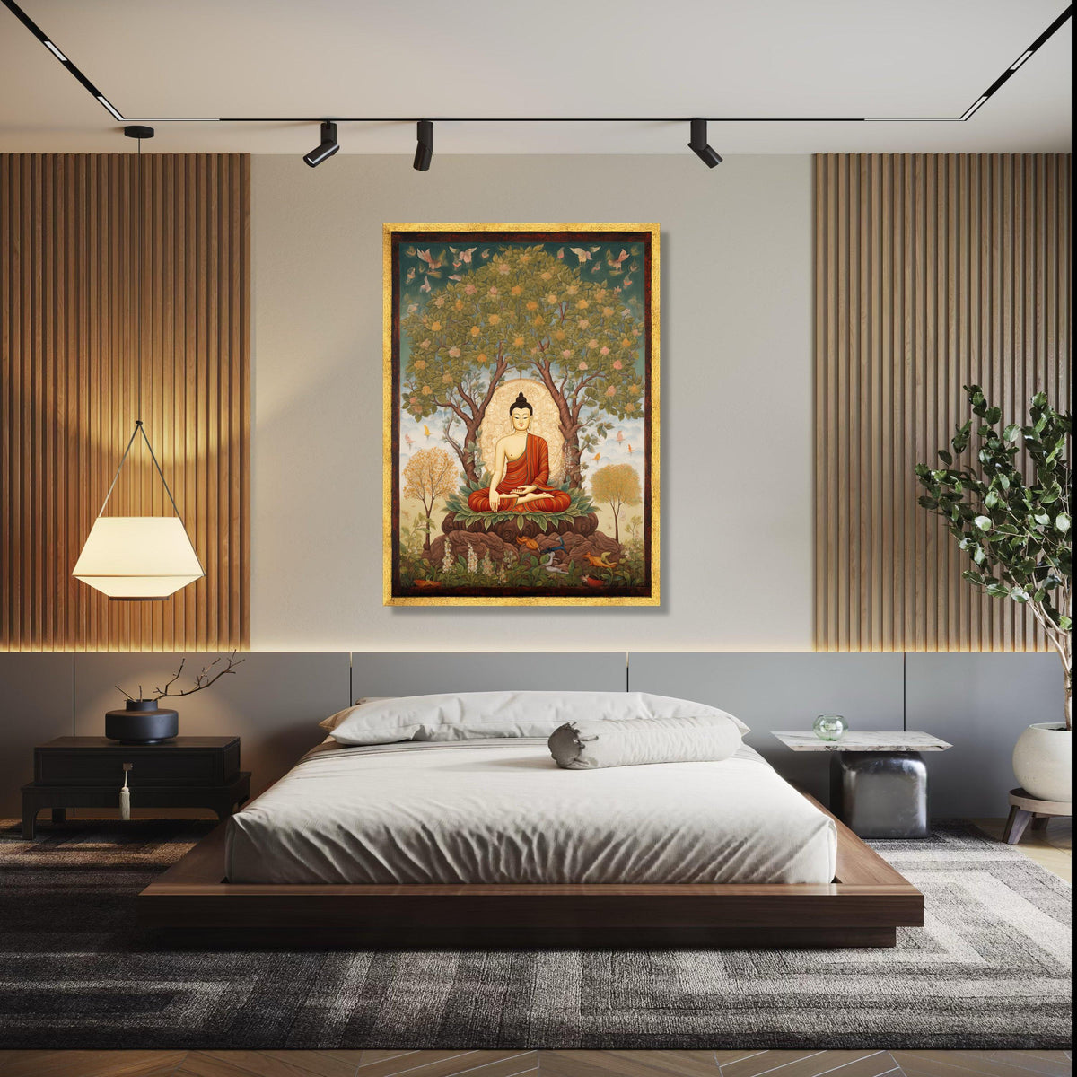 Meditating Buddha Under Bodhi Tree Canvas, Spiritual Wall Art, Buddhist Meditation Decor, Serenity Nature Gift Art, Home Decor, Print