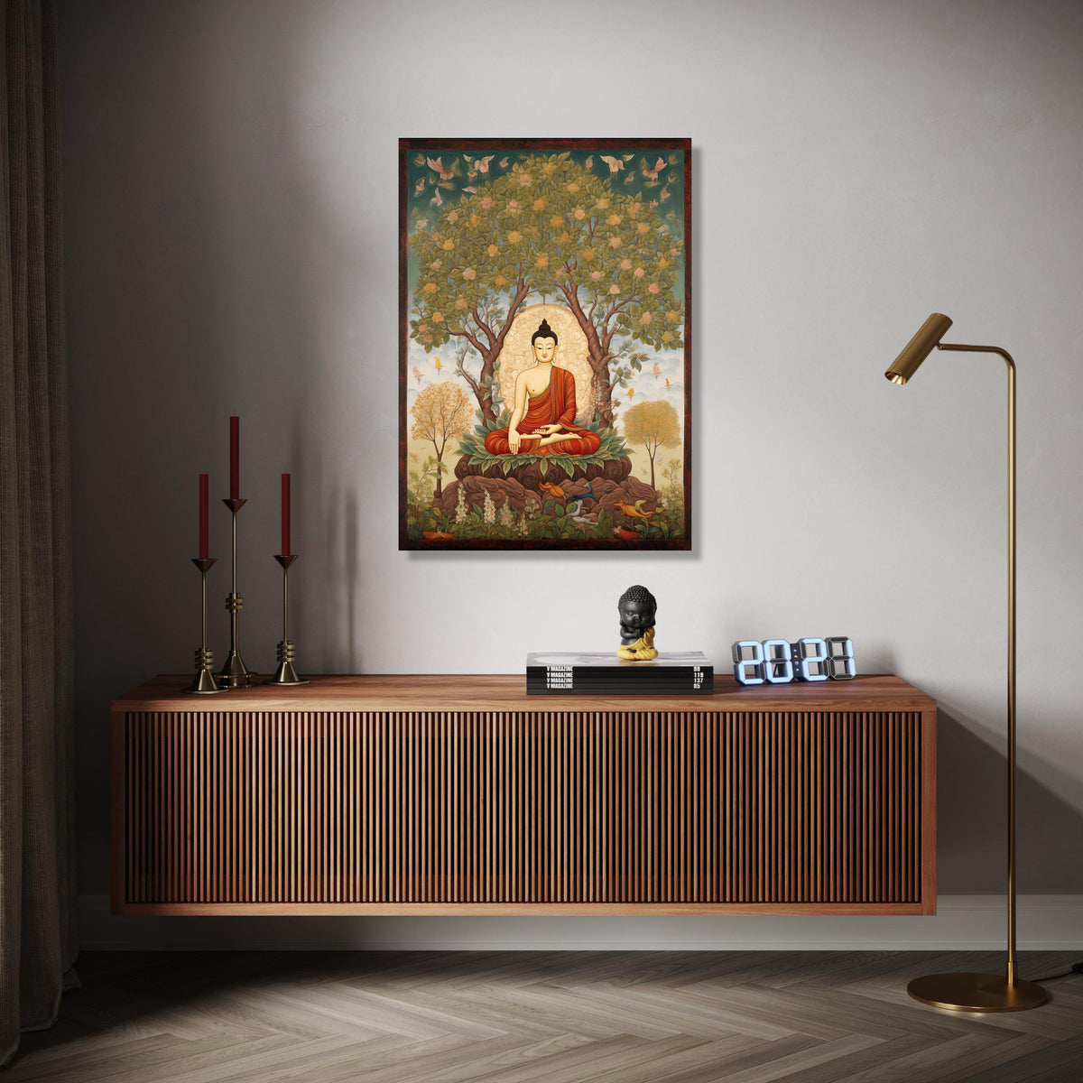 Meditating Buddha Under Bodhi Tree Canvas, Spiritual Wall Art, Buddhist Meditation Decor, Serenity Nature Gift Art, Home Decor, Print