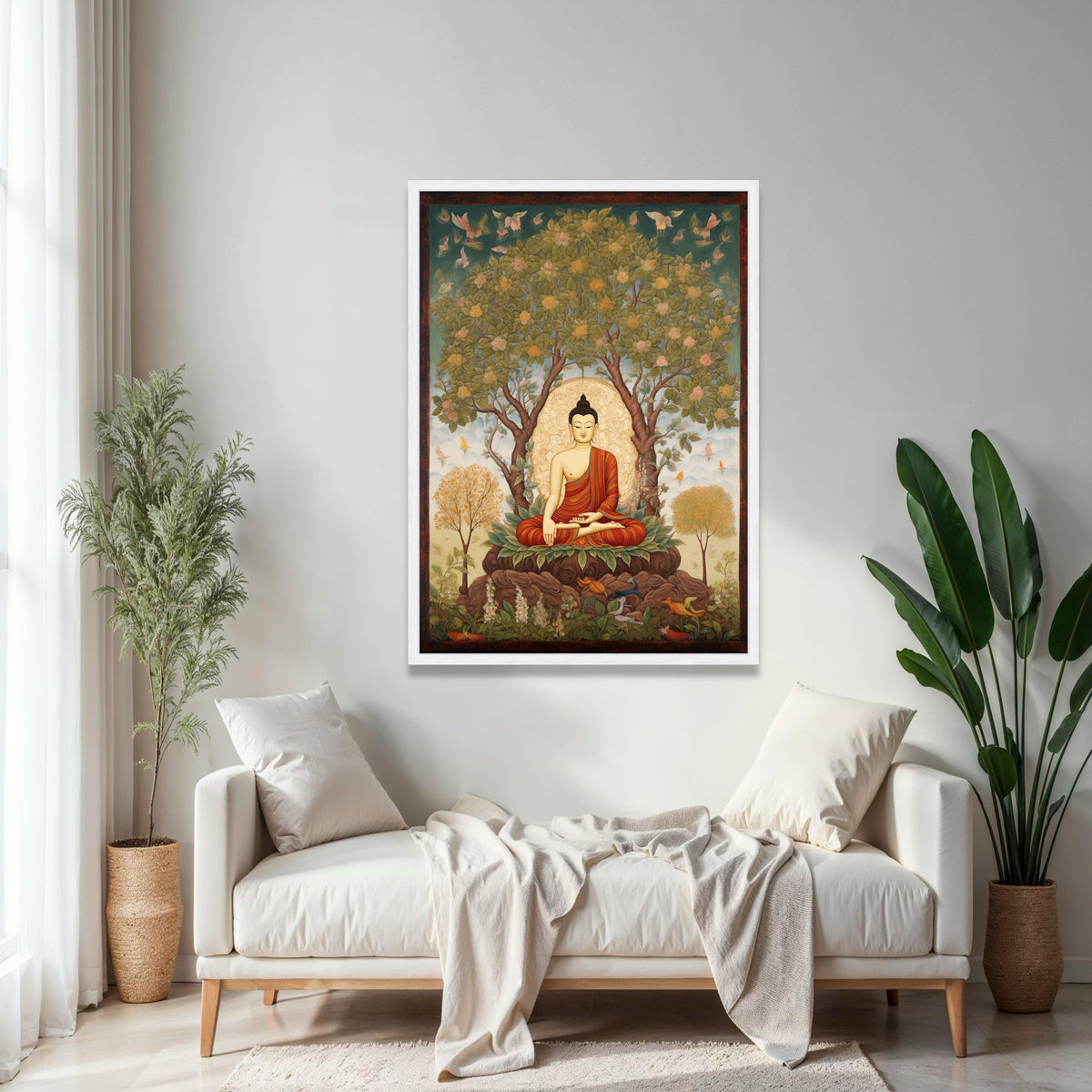 Meditating Buddha Under Bodhi Tree Canvas, Spiritual Wall Art, Buddhist Meditation Decor, Serenity Nature Gift Art, Home Decor, Print