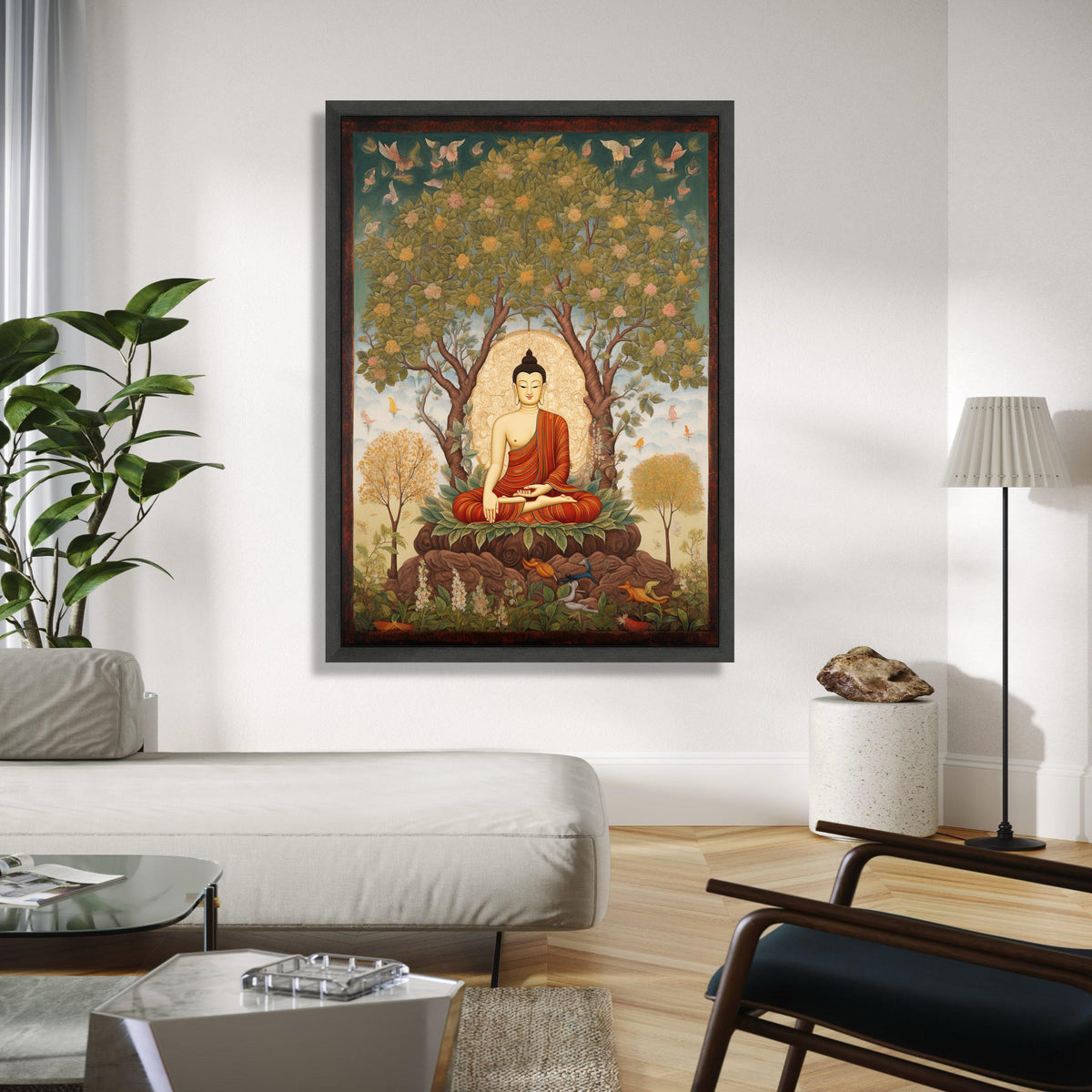 Meditating Buddha Under Bodhi Tree Canvas, Spiritual Wall Art, Buddhist Meditation Decor, Serenity Nature Gift Art, Home Decor, Print