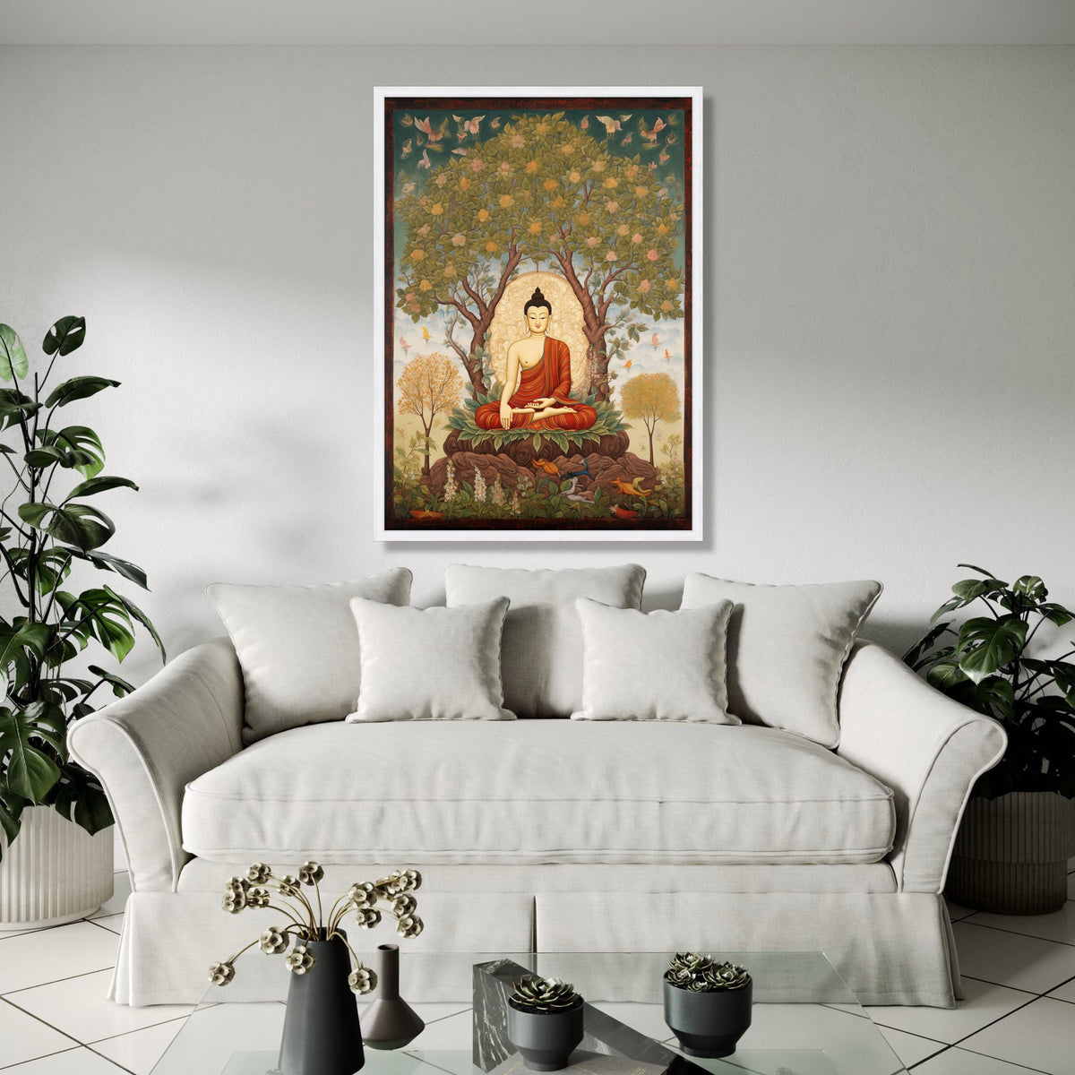 Meditating Buddha Under Bodhi Tree Canvas, Spiritual Wall Art, Buddhist Meditation Decor, Serenity Nature Gift Art, Home Decor, Print