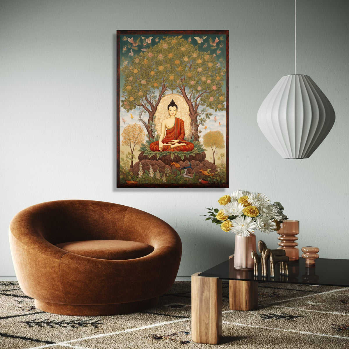 Meditating Buddha Under Bodhi Tree Canvas, Spiritual Wall Art, Buddhist Meditation Decor, Serenity Nature Gift Art, Home Decor, Print