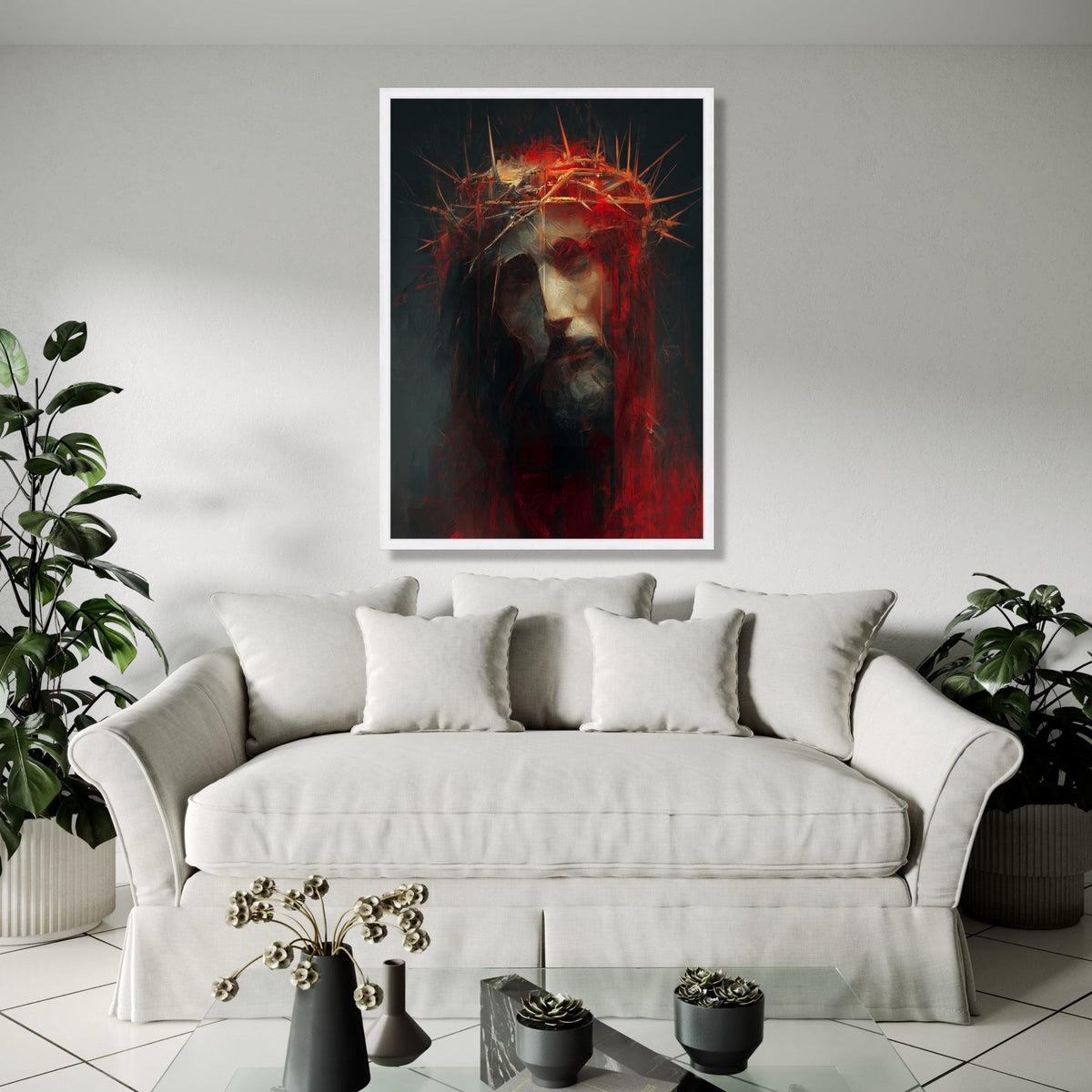 Jesus with Crown of Thorns Canvas Wall Art, Religious Christian Canvas, Spiritual Home Decor, Inspirational Gift Art, Home Decor, Print