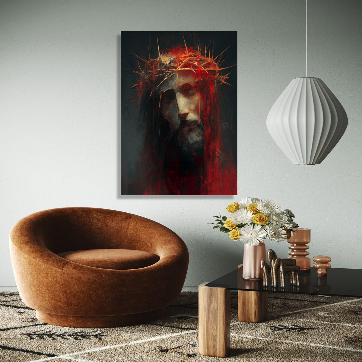 Jesus with Crown of Thorns Canvas Wall Art, Religious Christian Canvas, Spiritual Home Decor, Inspirational Gift Art, Home Decor, Print