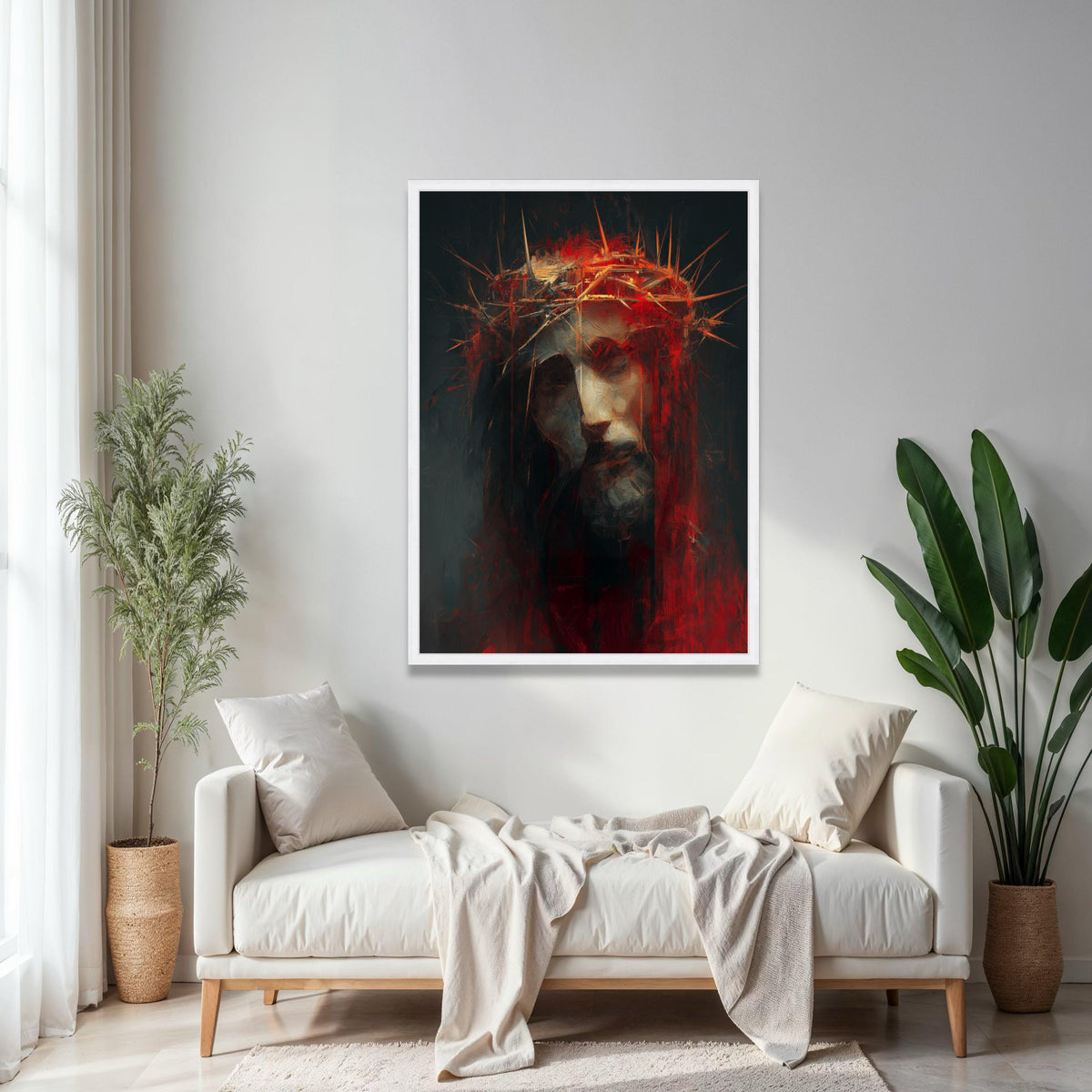 Jesus with Crown of Thorns Canvas Wall Art, Religious Christian Canvas, Spiritual Home Decor, Inspirational Gift Art, Home Decor, Print