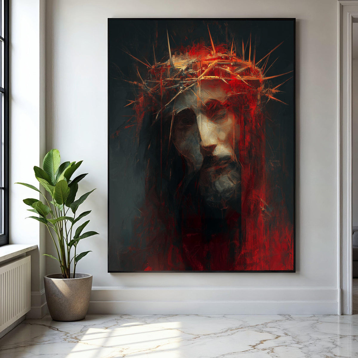 Jesus with Crown of Thorns Canvas Wall Art, Religious Christian Canvas, Spiritual Home Decor, Inspirational Gift Art, Home Decor, Print