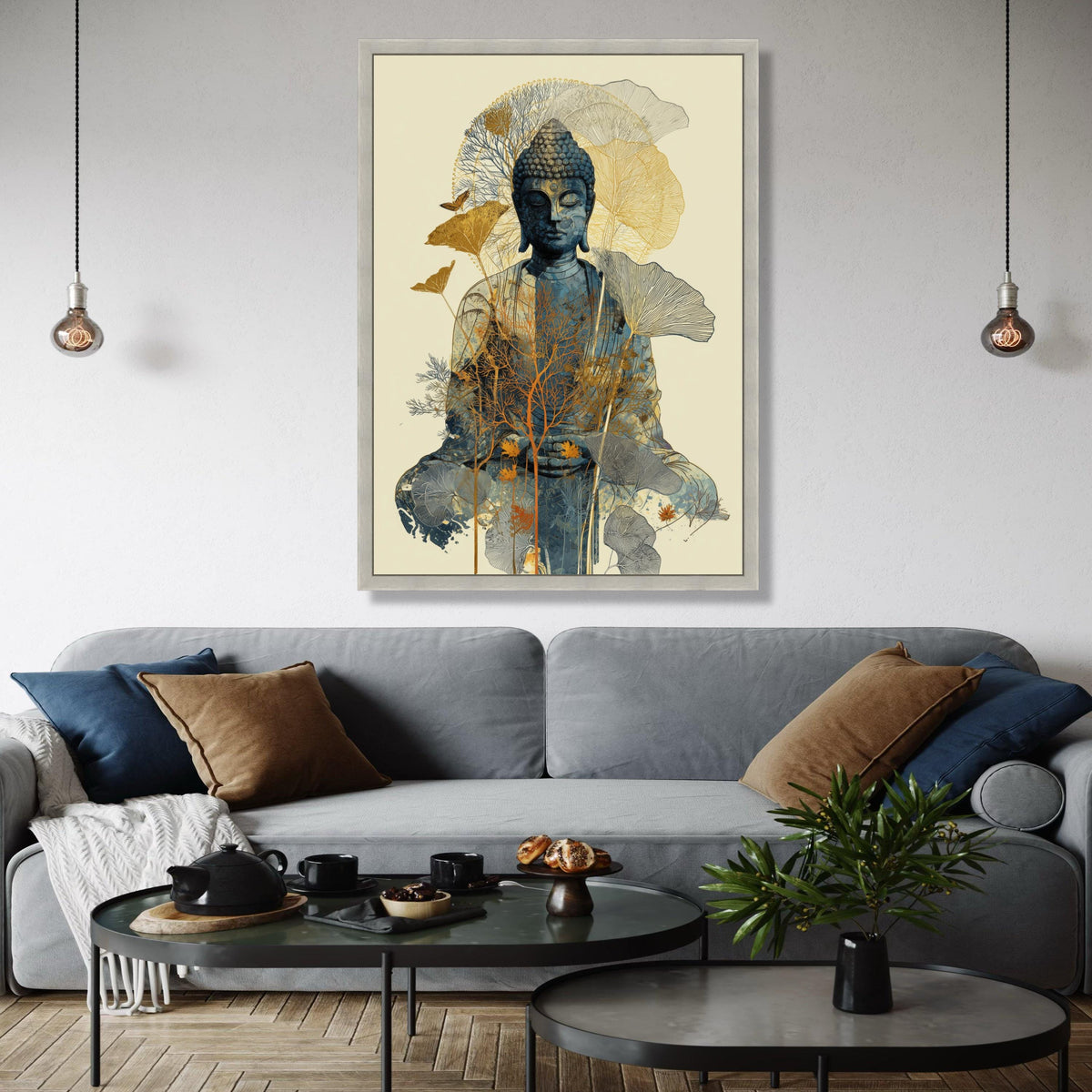 Meditative Buddha Canvas Wall Art, Zen Spiritual Decor, Nature Inspired Floral Overlay, Calm Serenity Home Gift Art, Home Decor, Print