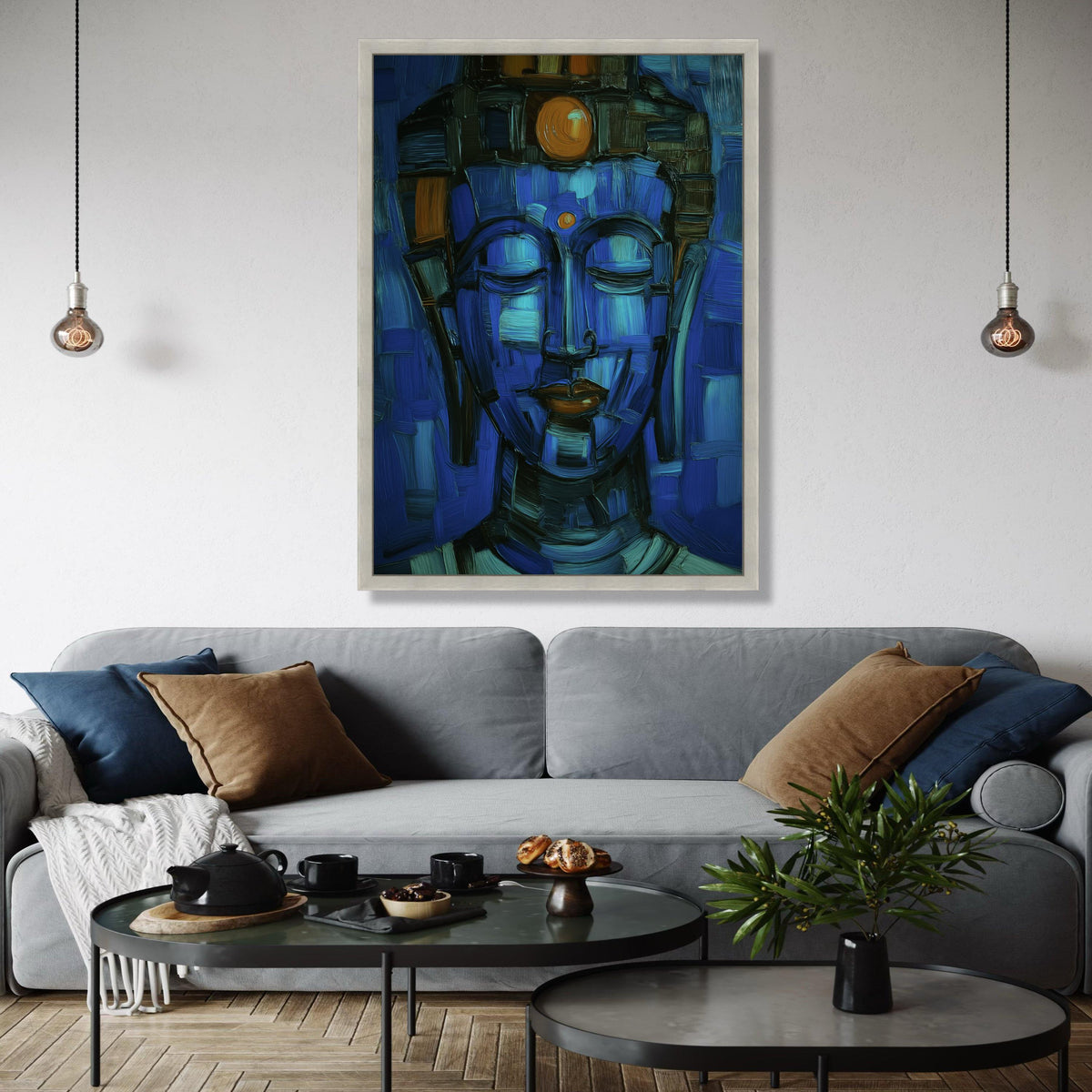 Abstract Blue Buddha Face Canvas, Spiritual Wall Art, Meditation Decor, Modern Zen Canvas Painting, Tranquil Gift Art, Home Decor, Print