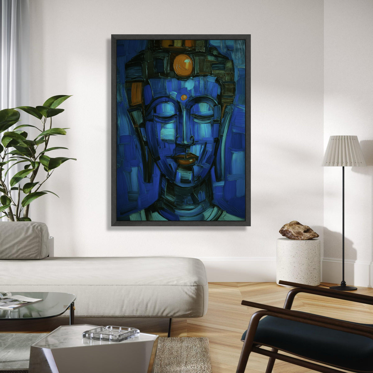 Abstract Blue Buddha Face Canvas, Spiritual Wall Art, Meditation Decor, Modern Zen Canvas Painting, Tranquil Gift Art, Home Decor, Print