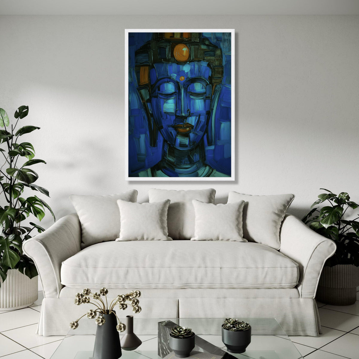 Abstract Blue Buddha Face Canvas, Spiritual Wall Art, Meditation Decor, Modern Zen Canvas Painting, Tranquil Gift Art, Home Decor, Print