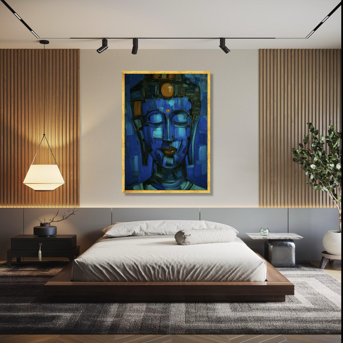 Abstract Blue Buddha Face Canvas, Spiritual Wall Art, Meditation Decor, Modern Zen Canvas Painting, Tranquil Gift Art, Home Decor, Print