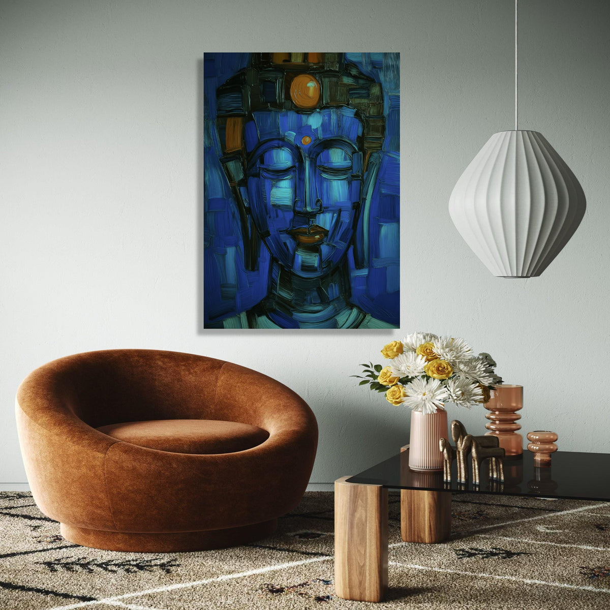 Abstract Blue Buddha Face Canvas, Spiritual Wall Art, Meditation Decor, Modern Zen Canvas Painting, Tranquil Gift Art, Home Decor, Print