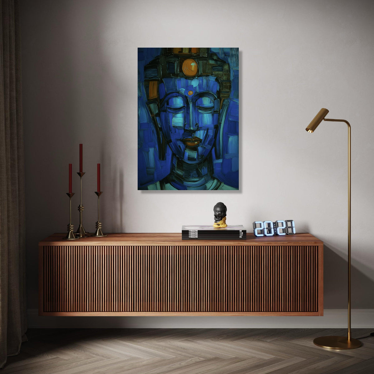 Abstract Blue Buddha Face Canvas, Spiritual Wall Art, Meditation Decor, Modern Zen Canvas Painting, Tranquil Gift Art, Home Decor, Print