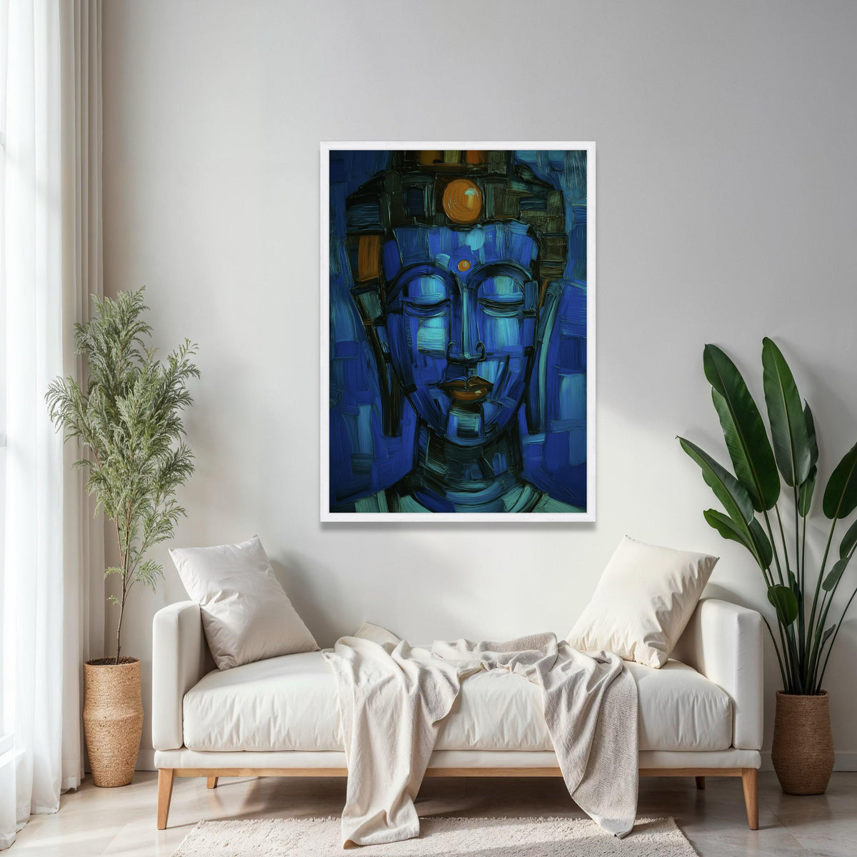 Abstract Blue Buddha Face Canvas, Spiritual Wall Art, Meditation Decor, Modern Zen Canvas Painting, Tranquil Gift Art, Home Decor, Print