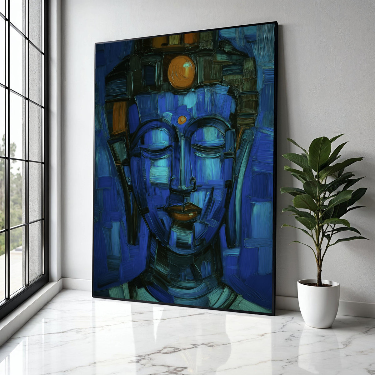 Abstract Blue Buddha Face Canvas, Spiritual Wall Art, Meditation Decor, Modern Zen Canvas Painting, Tranquil Gift Art, Home Decor, Print
