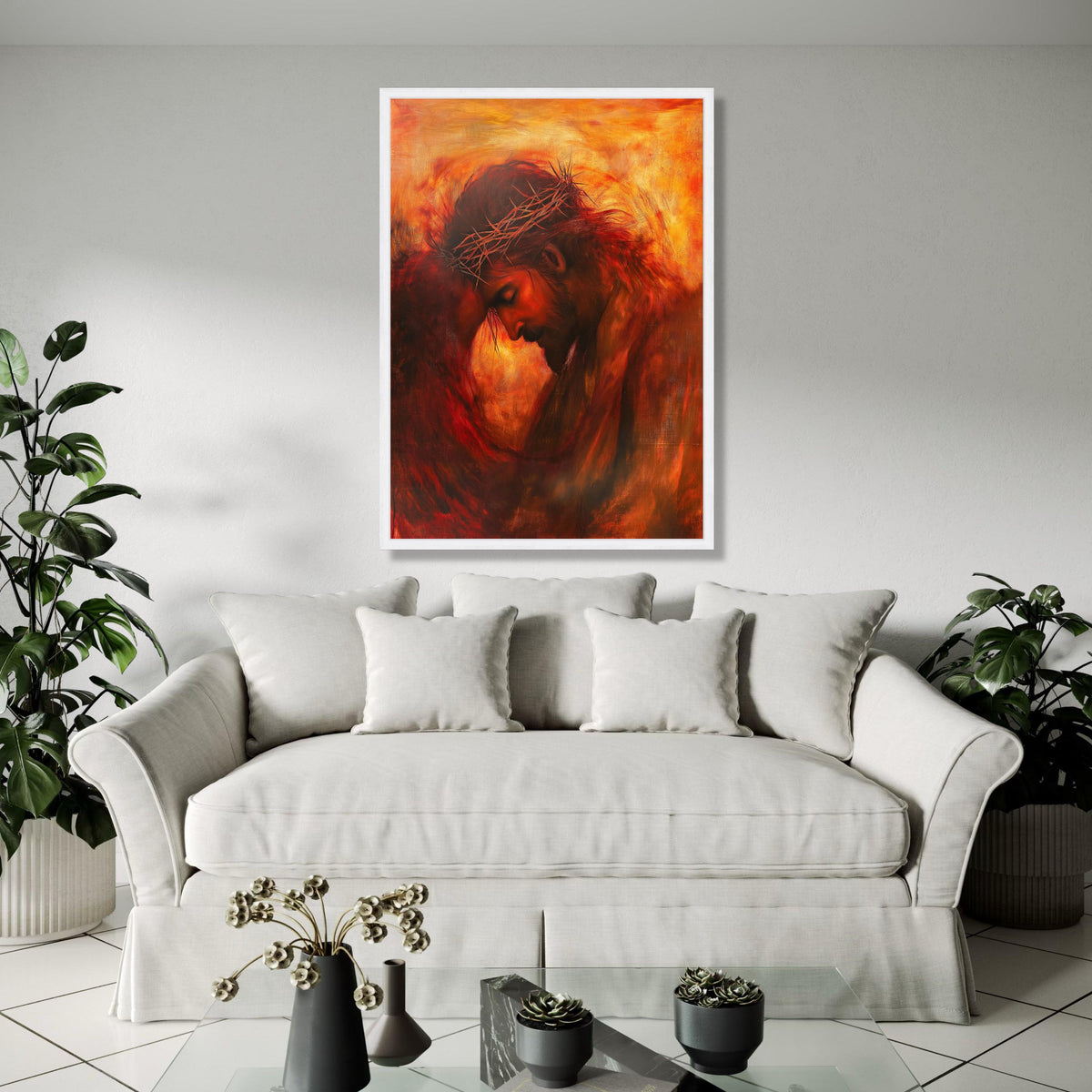 Emotional Jesus Portrait Canvas Wall Art, Crown of Thorns Painting, Spiritual Christian Decor, Religious Canvas Gift Art, Home Decor, Print