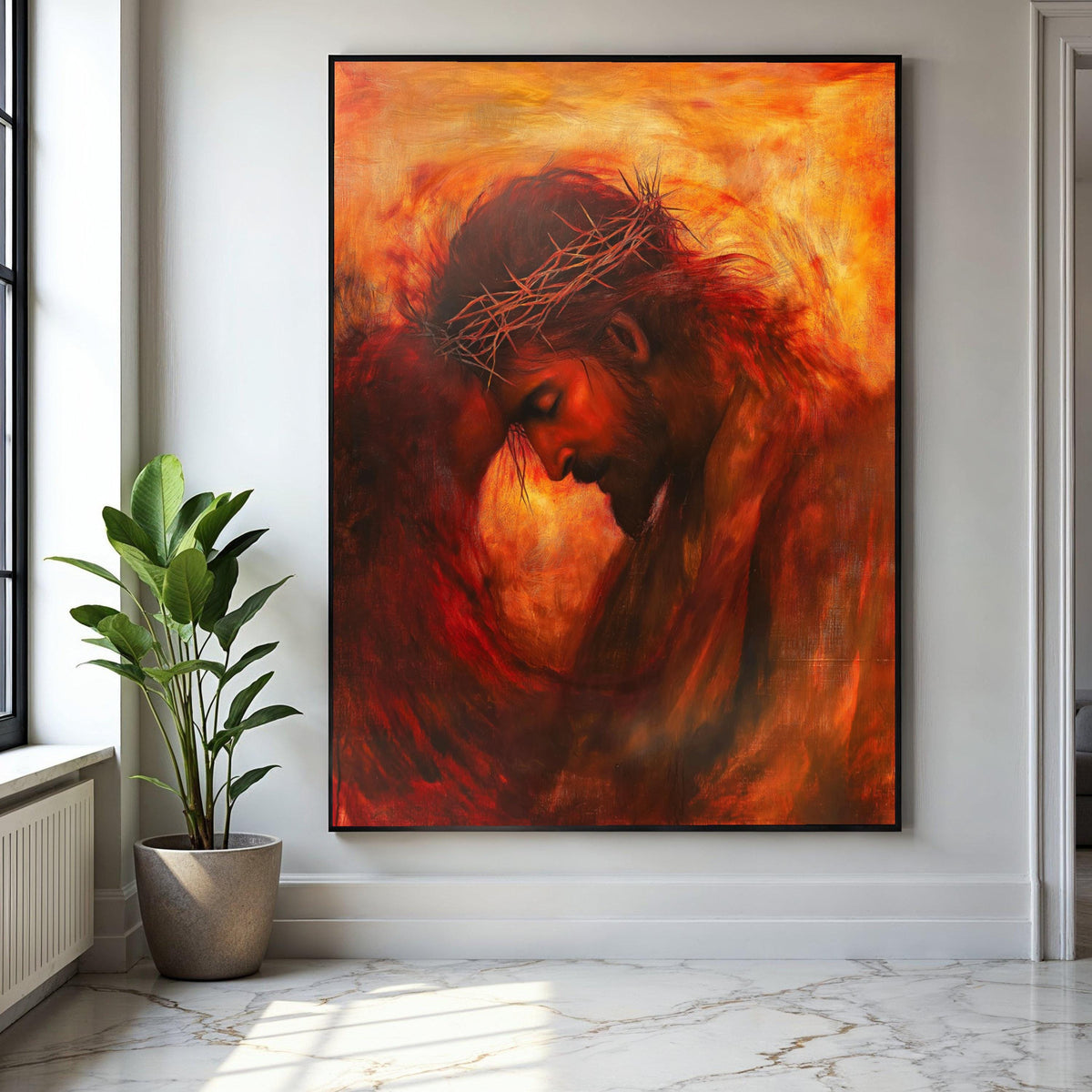 Emotional Jesus Portrait Canvas Wall Art, Crown of Thorns Painting, Spiritual Christian Decor, Religious Canvas Gift Art, Home Decor, Print