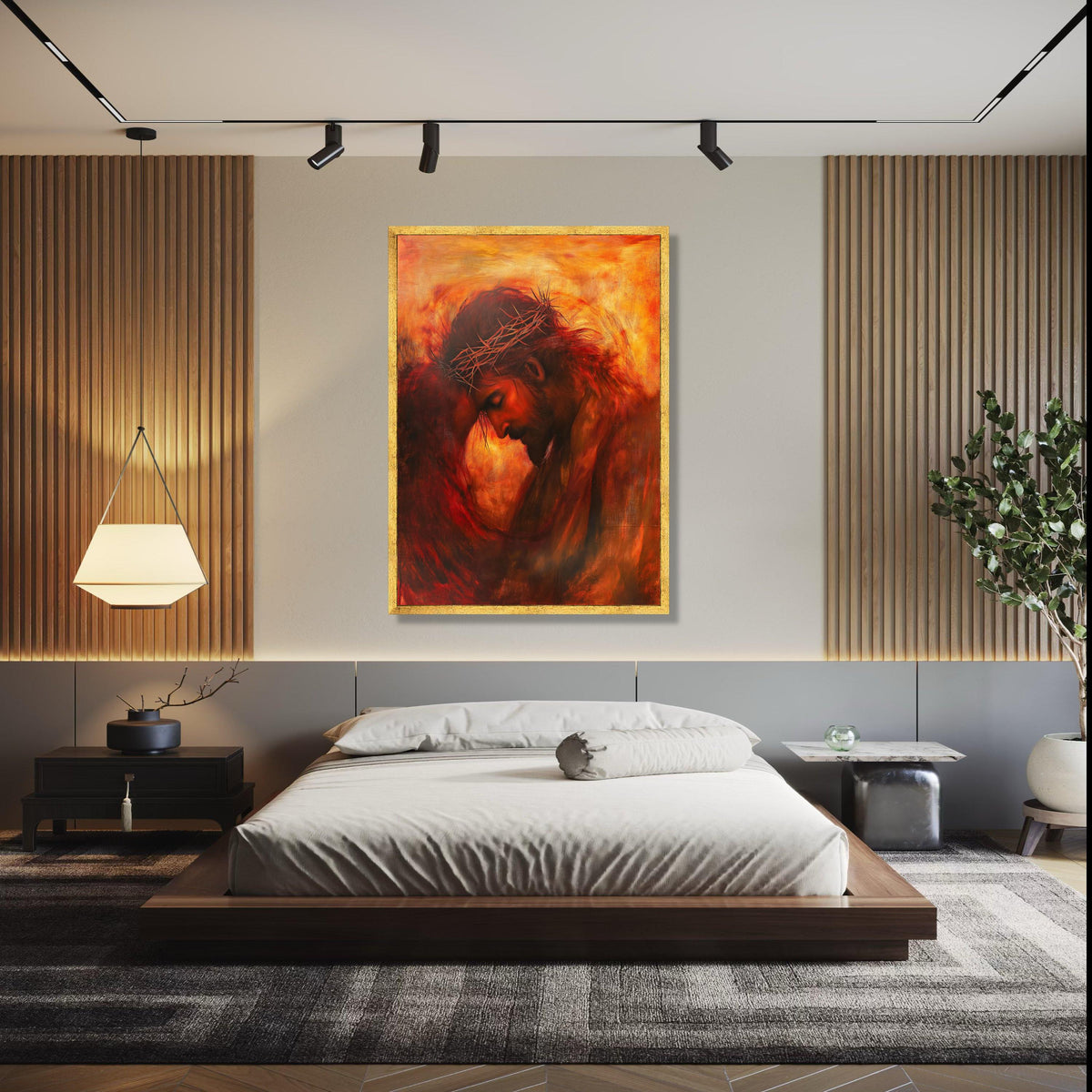 Emotional Jesus Portrait Canvas Wall Art, Crown of Thorns Painting, Spiritual Christian Decor, Religious Canvas Gift Art, Home Decor, Print