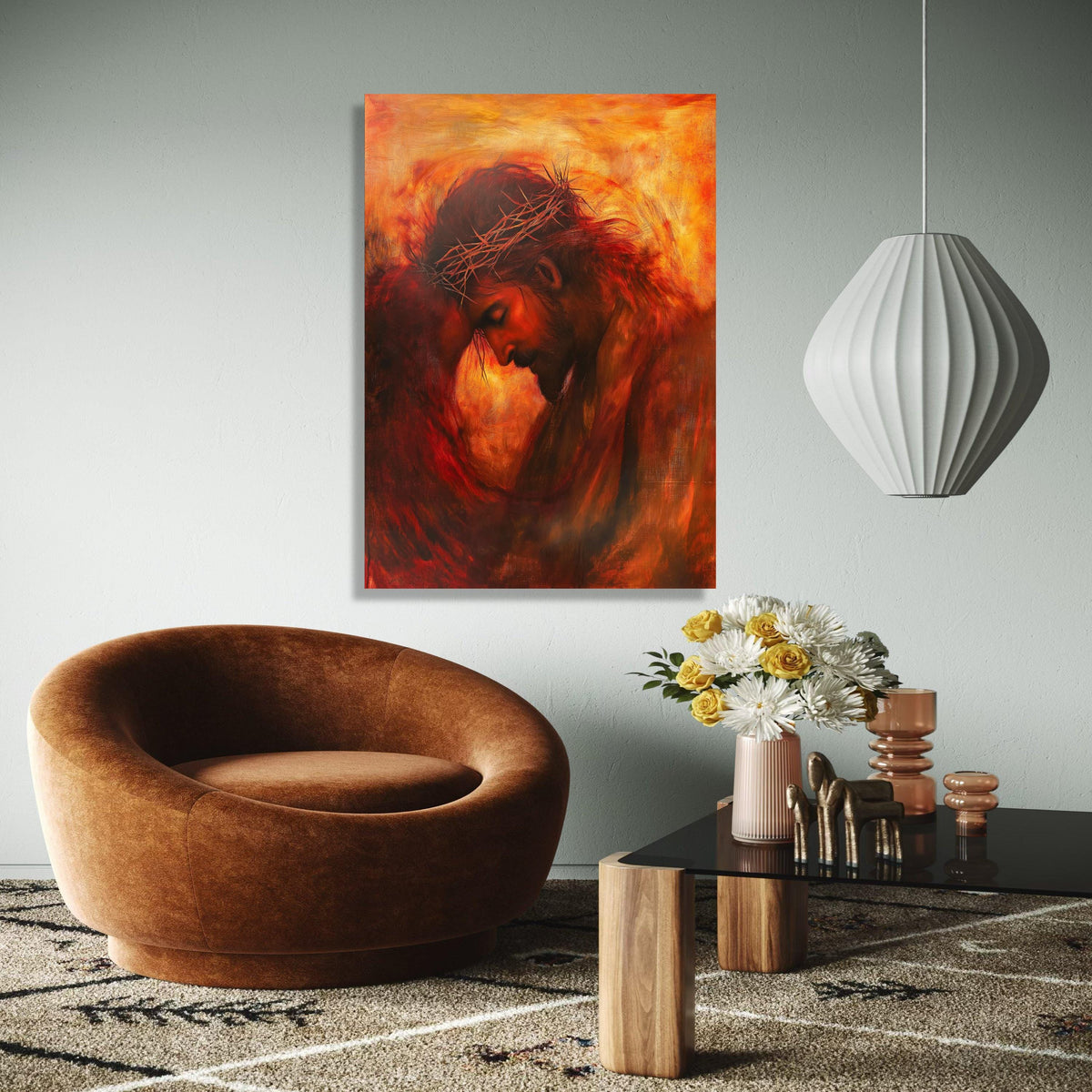 Emotional Jesus Portrait Canvas Wall Art, Crown of Thorns Painting, Spiritual Christian Decor, Religious Canvas Gift Art, Home Decor, Print