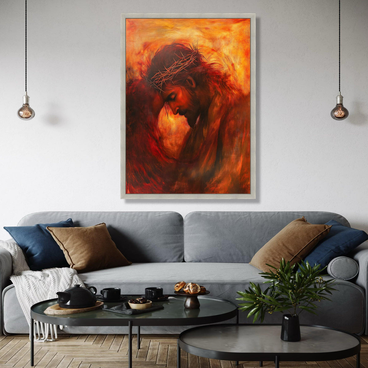 Emotional Jesus Portrait Canvas Wall Art, Crown of Thorns Painting, Spiritual Christian Decor, Religious Canvas Gift Art, Home Decor, Print