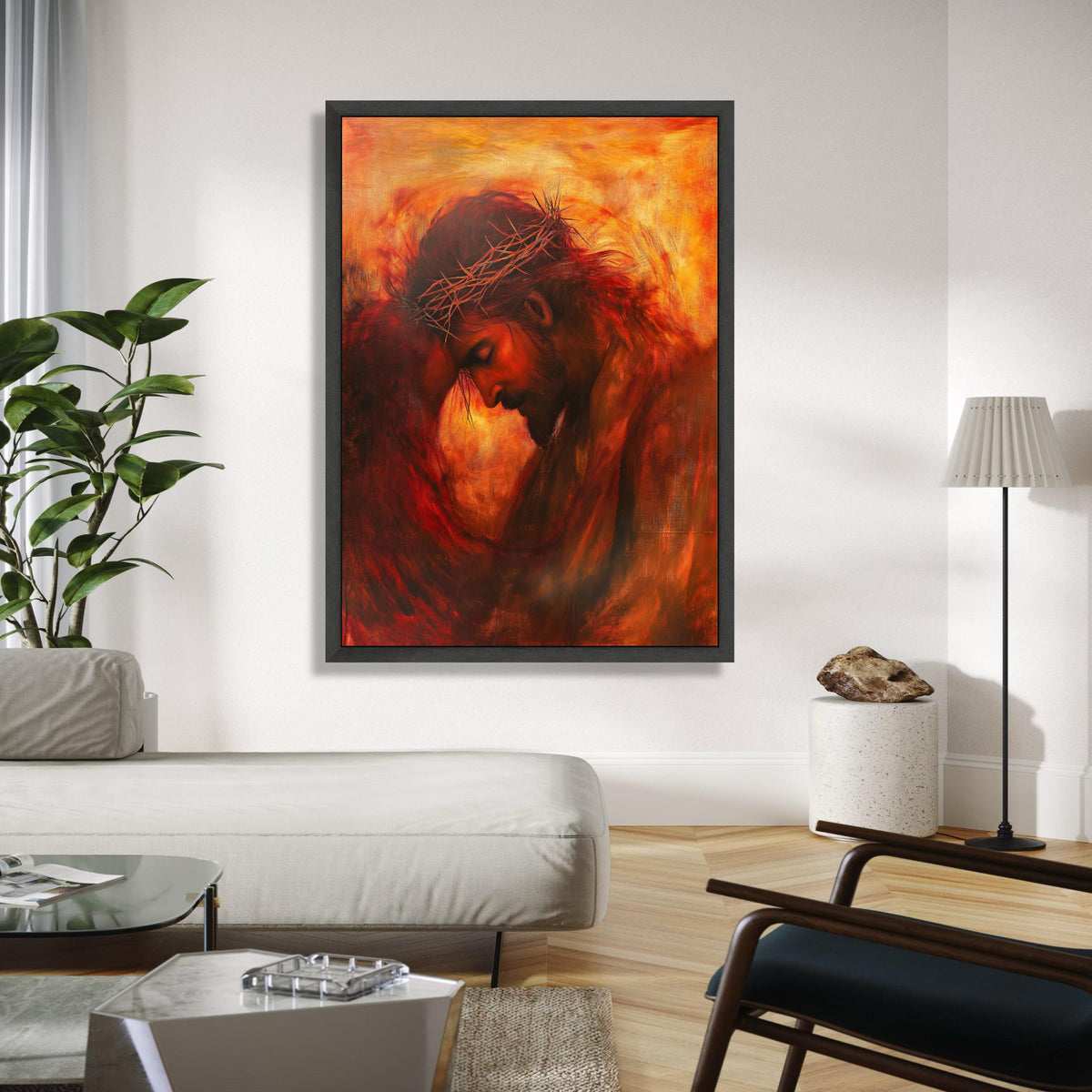 Emotional Jesus Portrait Canvas Wall Art, Crown of Thorns Painting, Spiritual Christian Decor, Religious Canvas Gift Art, Home Decor, Print