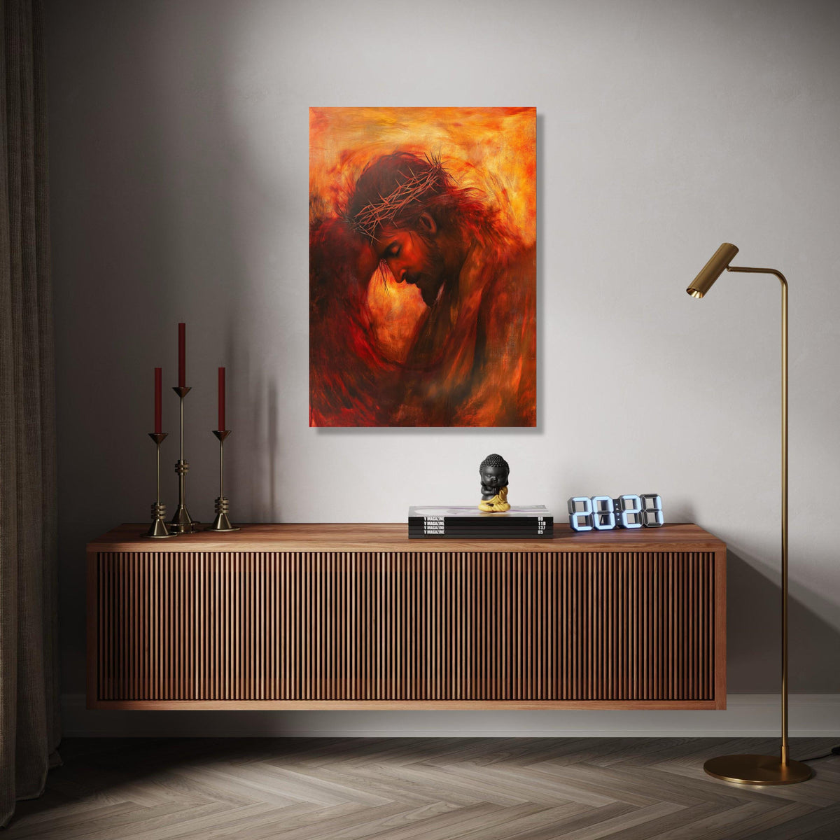 Emotional Jesus Portrait Canvas Wall Art, Crown of Thorns Painting, Spiritual Christian Decor, Religious Canvas Gift Art, Home Decor, Print