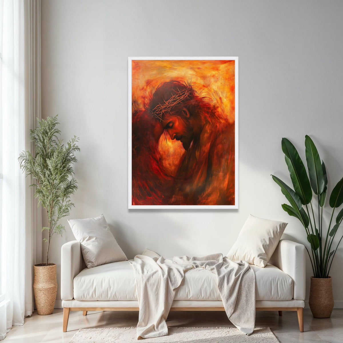 Emotional Jesus Portrait Canvas Wall Art, Crown of Thorns Painting, Spiritual Christian Decor, Religious Canvas Gift Art, Home Decor, Print