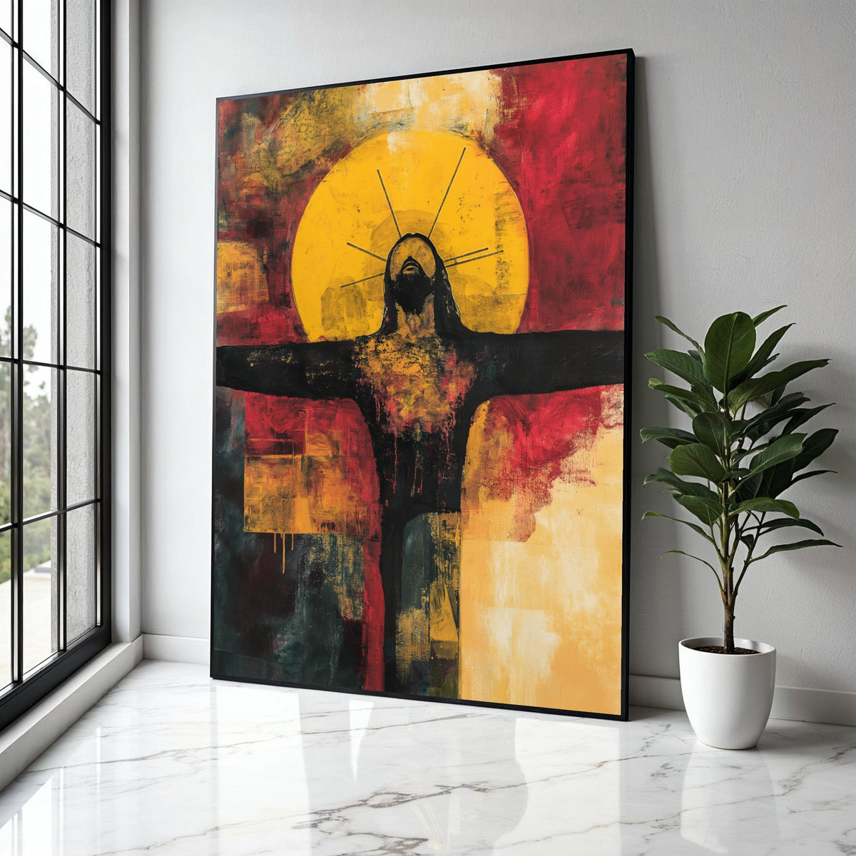 Abstract Religious Canvas Wall Art, Modern Crucifixion Painting, Spiritual Home Decor, Dramatic Expressionist Gift Art, Home Decor, Print