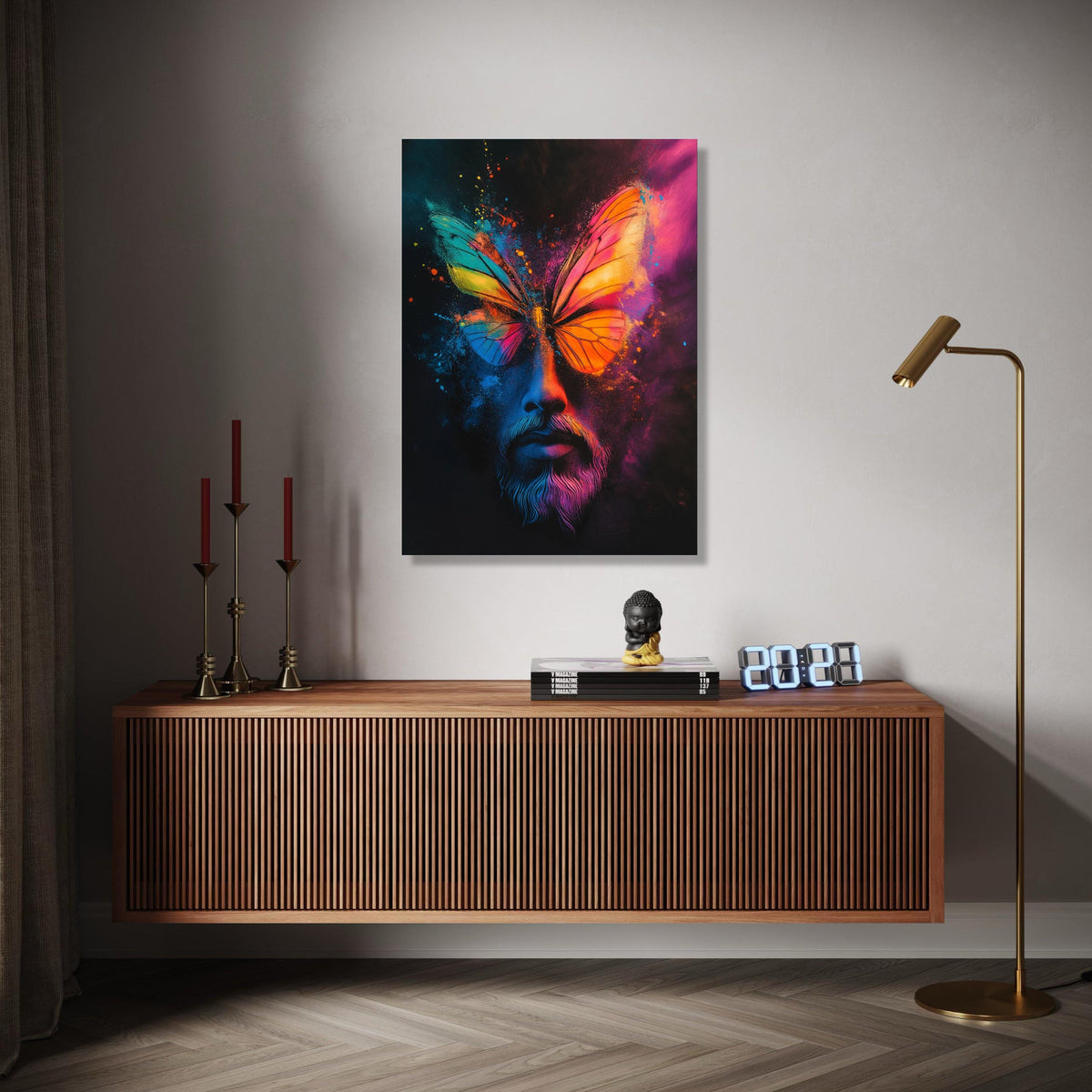 Vibrant Butterfly Face Canvas, Color Splash Abstract Wall Art, Psychedelic Portrait Canvas, Modern Home Gift Art, Home Decor, Print