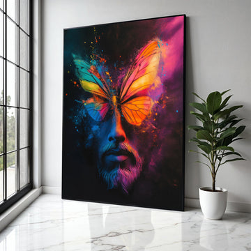 Vibrant Butterfly Face Canvas, Color Splash Abstract Wall Art, Psychedelic Portrait Canvas, Modern Home Gift Art, Home Decor, Print